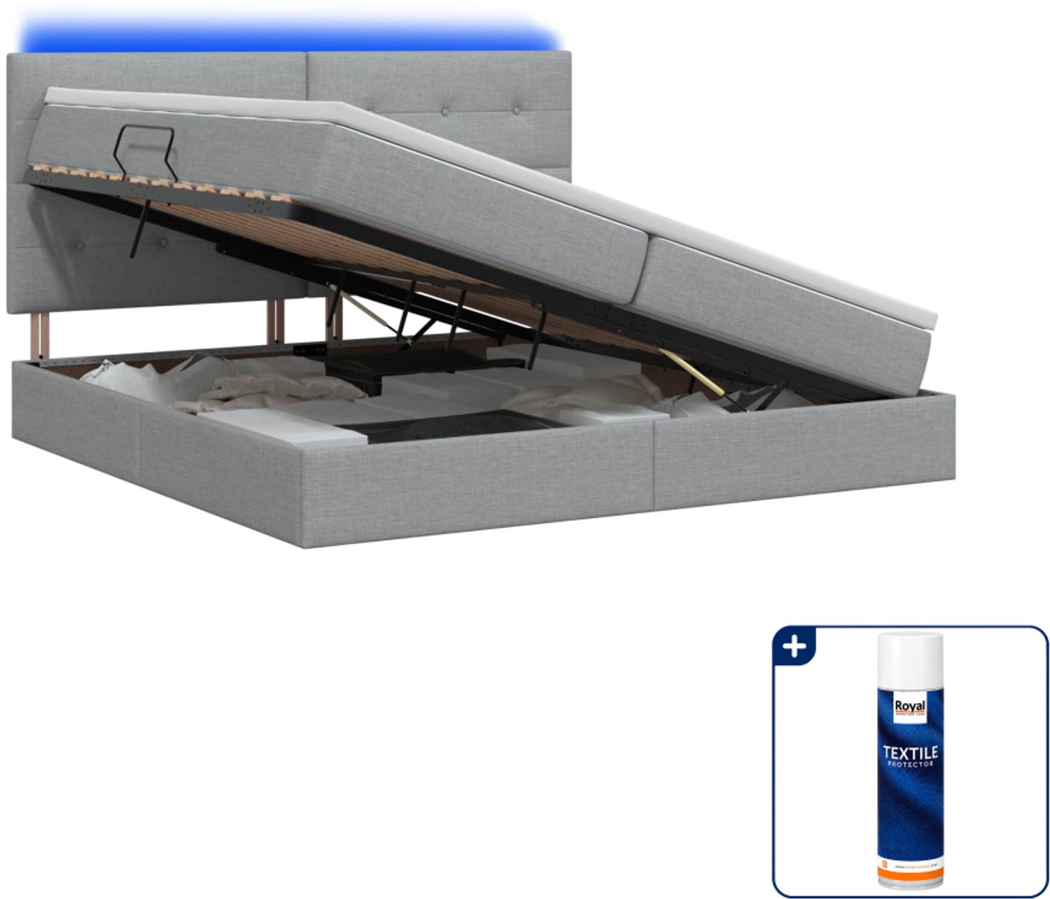 vidaXL LED opslagbed - 200 x 200 cm - lichtgrijs - Inclusief textielbeschermer 500 ml