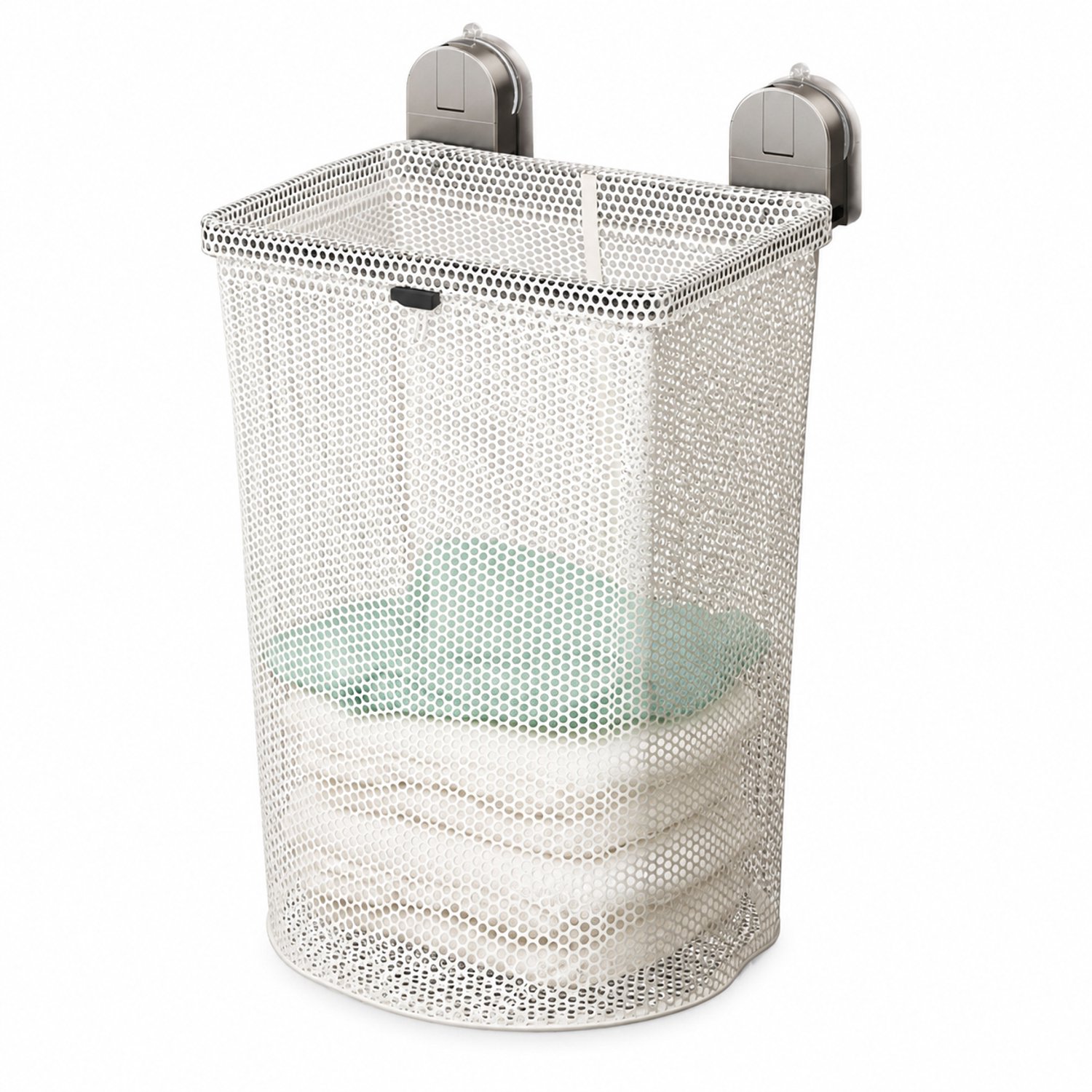 Opvouwbare wasmand met zuignapbevestiging - Grote uitvoering in gunmetalgrijs voor wandmontage in de badkamer