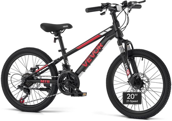 VEVOR Mountainbike 20 inch 21 Versnellingen Carbonstaal Zwart voor Recreatief Fietsen en Lichte Offroad-Tochten, 80 Kg Draagvermogen, Bel, Reflectoren en Lichtbevestiging voor Goede Zichtbaarheid — afbeelding 2