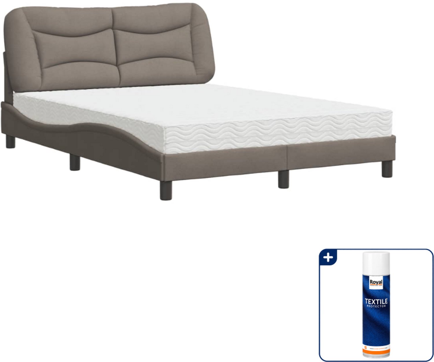 vidaXL Bed met matras Hvar - Small double - 140 x 200 cm - taupe - Inclusief textielbeschermer 500 ml Zwart