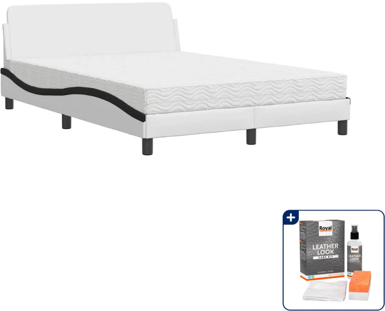 vidaXL Dover bed met matras - 140 x 190 cm - wit en zwart - Inclusief onderhoudsset voor kunstleer 150 ml Bruin