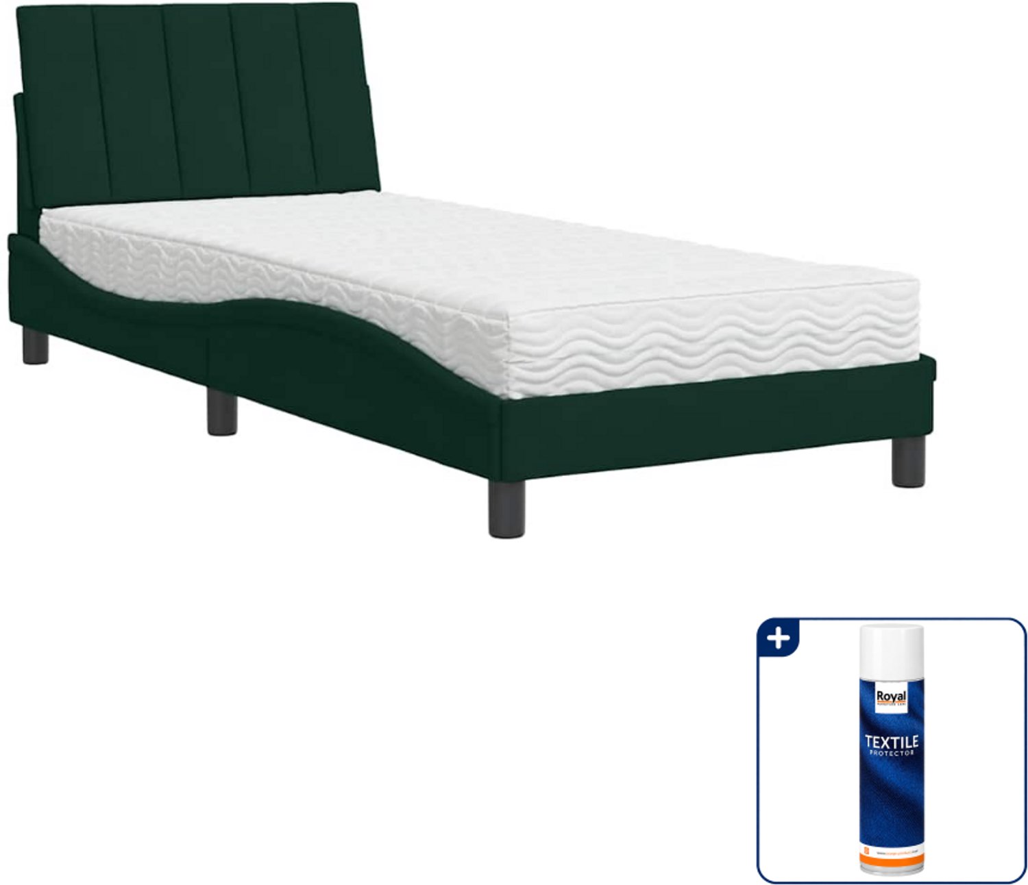 vidaXL bed met matras Hanko - 90 x 190 cm - fluweel - donkergroen - Inclusief textielbeschermer 500 ml