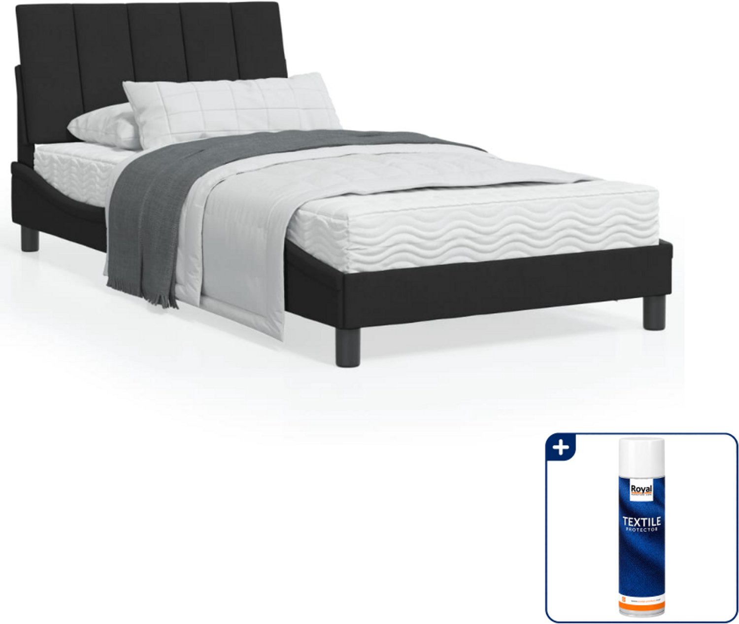 vidaXL Hanko bed met matras - 100 x 200 cm - fluweel - zwart - Inclusief textielbeschermer 500 ml