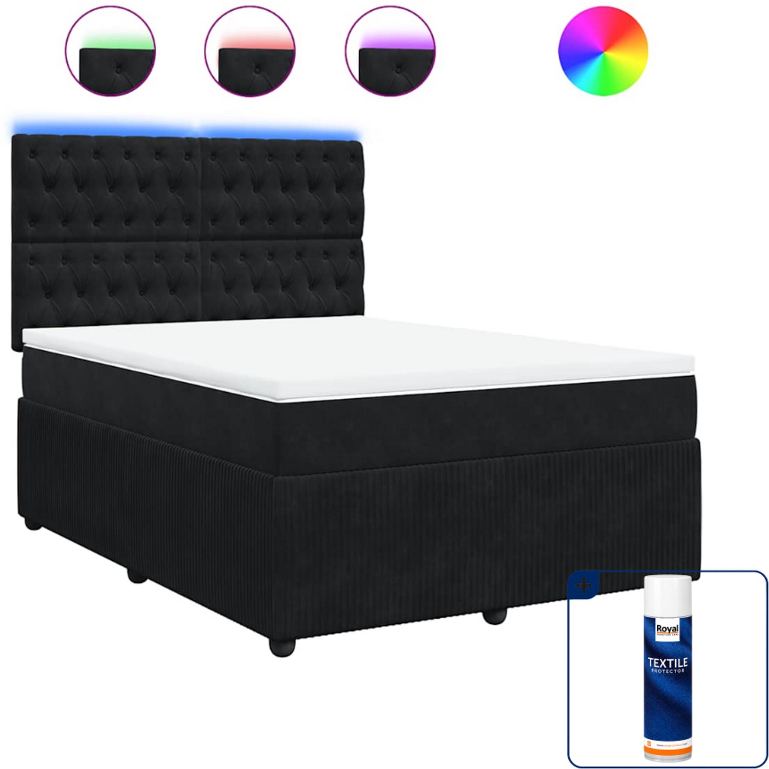 vidaXL Boxspring Small double - 140 x 200 cm - fluweel - zwart - Inclusief textielbeschermer 500 ml Bruin