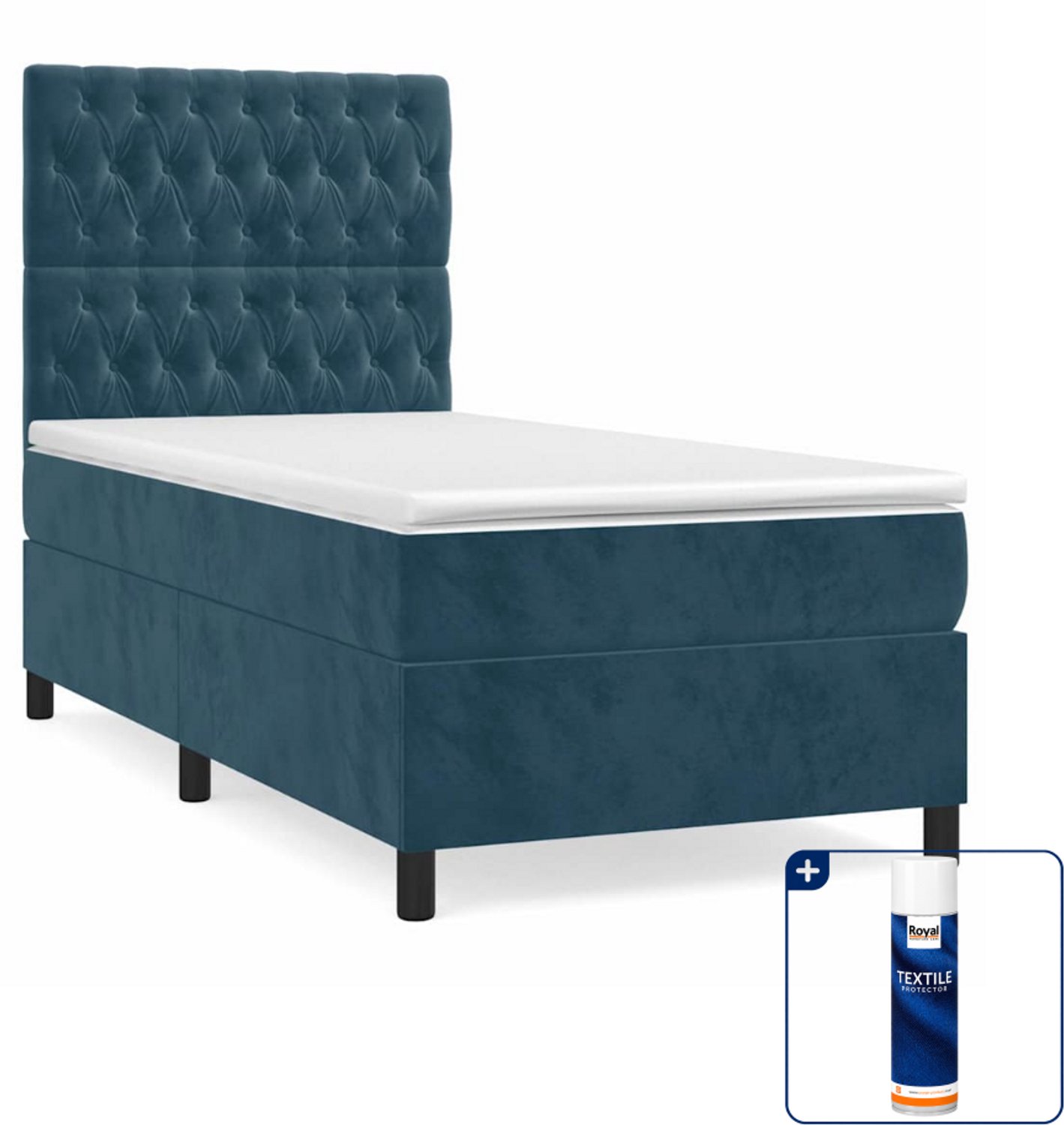 vidaXL boxspring met matras 80 x 200 cm - fluweel - donkerblauw - Inclusief textielbeschermer 500 ml