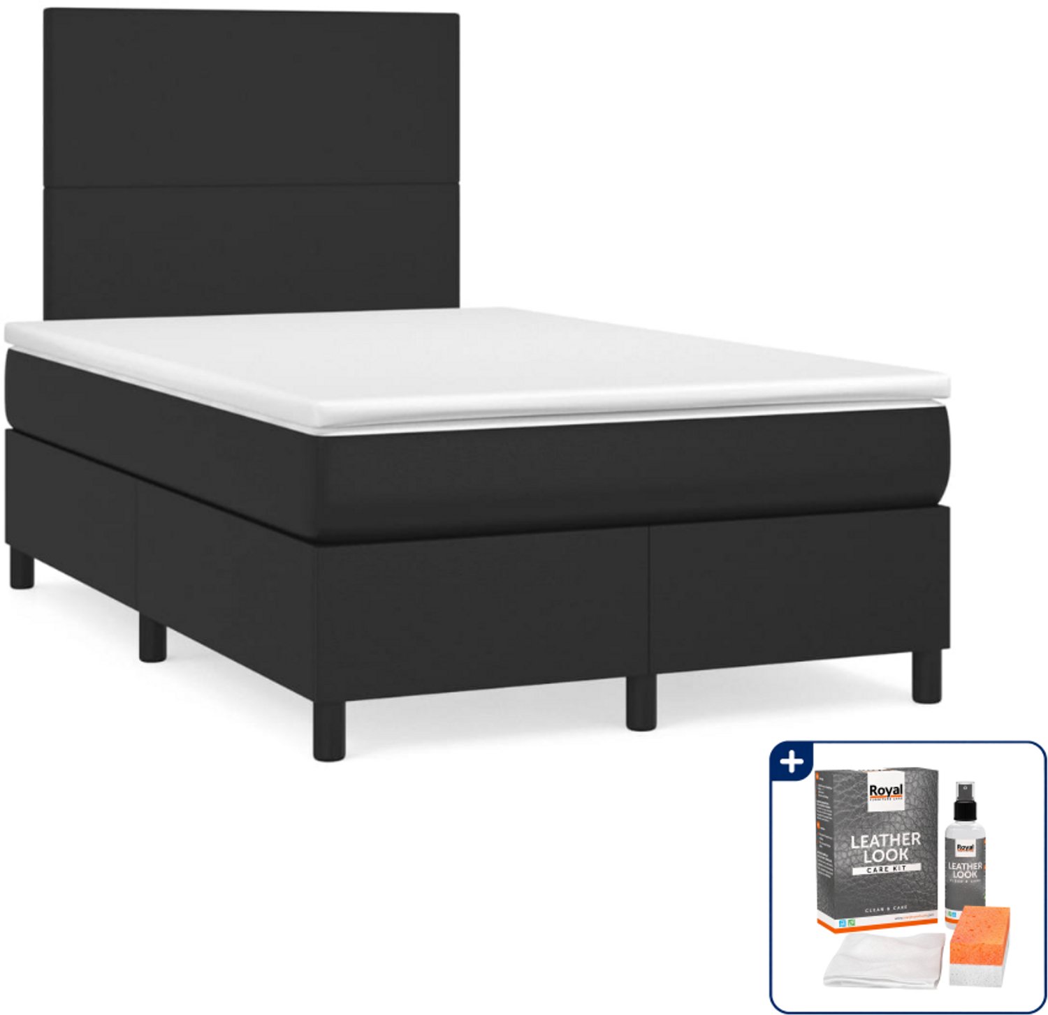 vidaXL boxspring met matras - 120 x 200 cm - kunstleer - zwart - Inclusief onderhoudsset voor kunstleer 150 ml