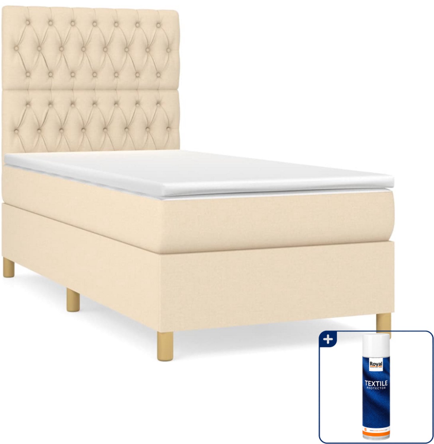 vidaXL boxspring met matras 90 x 200 cm - stof - crèmekleurig - Inclusief textielbeschermer 500 ml