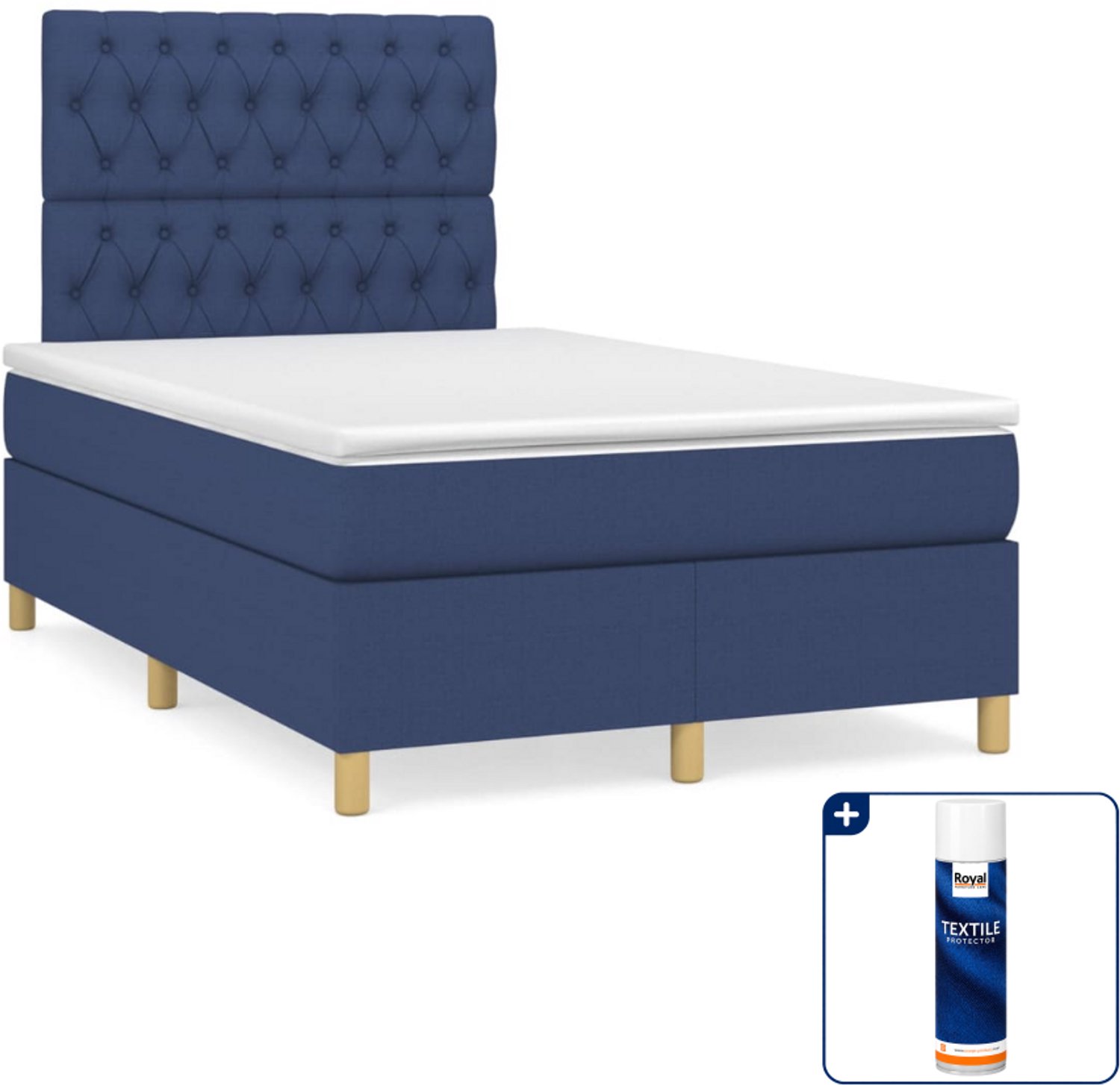 vidaXL boxspring met matras - 120 x 200 cm - stof - blauw - Inclusief textielbeschermer 500 ml