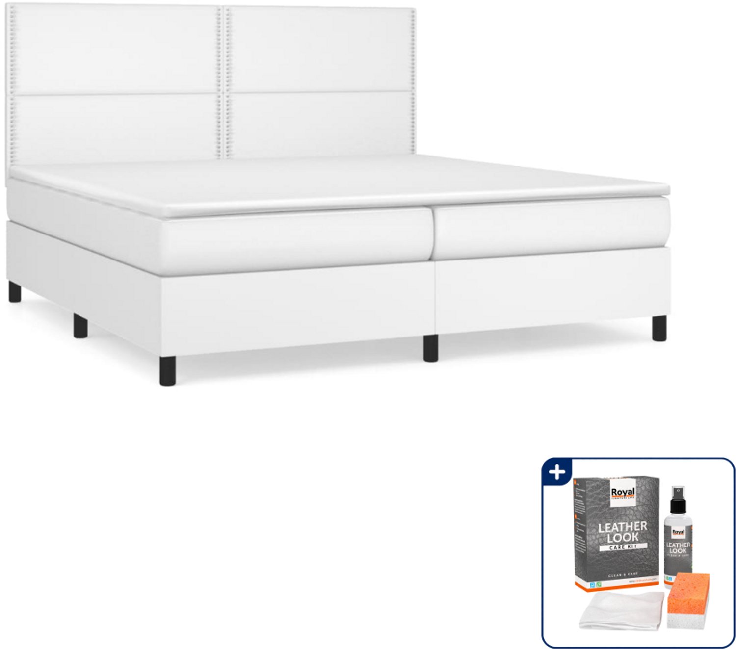 vidaXL boxspring met matras - Super kingsize - 200 x 200 cm - wit - Inclusief onderhoudsset voor kunstleer 150 ml