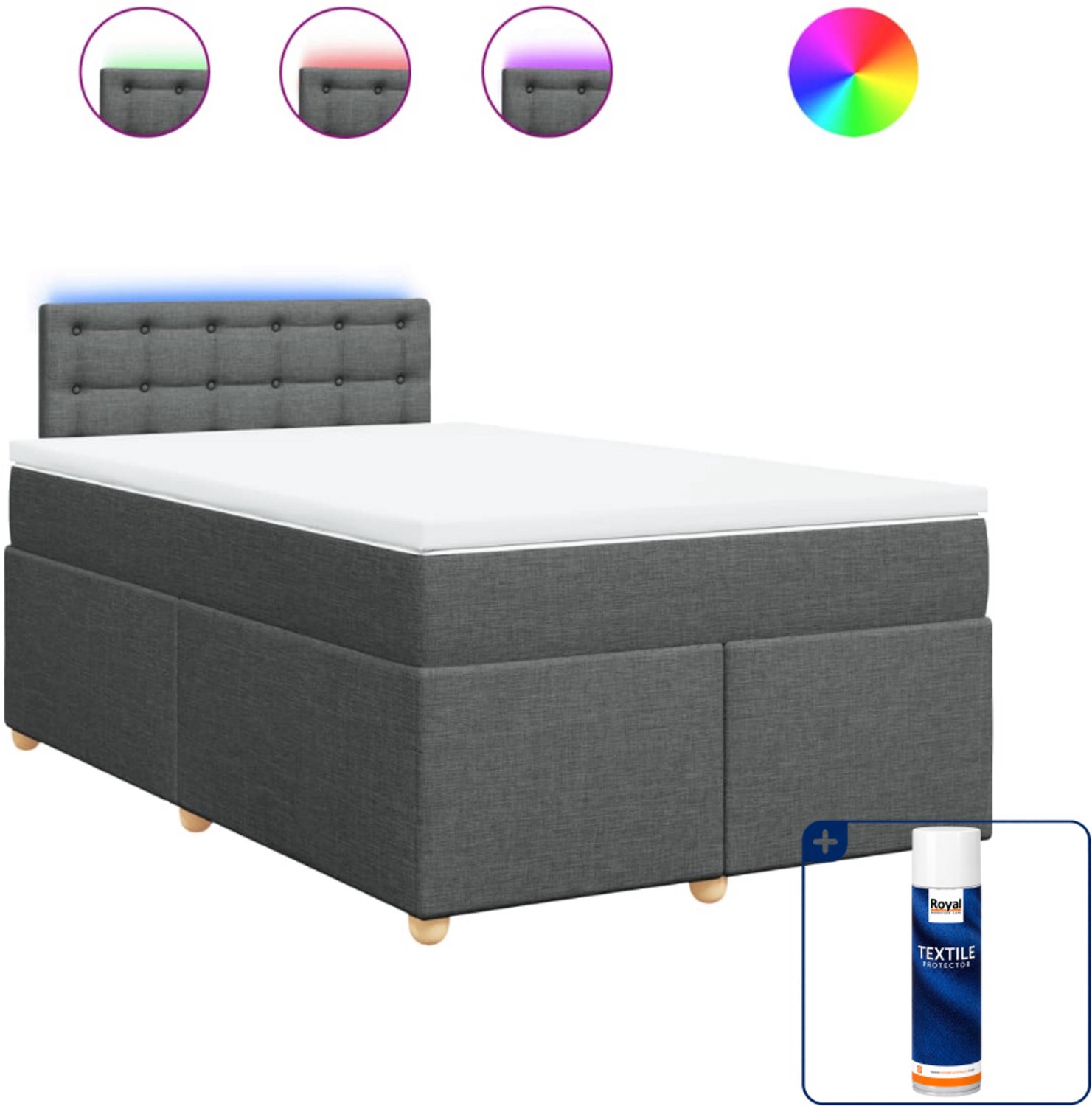 vidaXL boxspring met matras en topper - 120 x 200 cm - donkergrijs - Inclusief textielbeschermer 500 ml