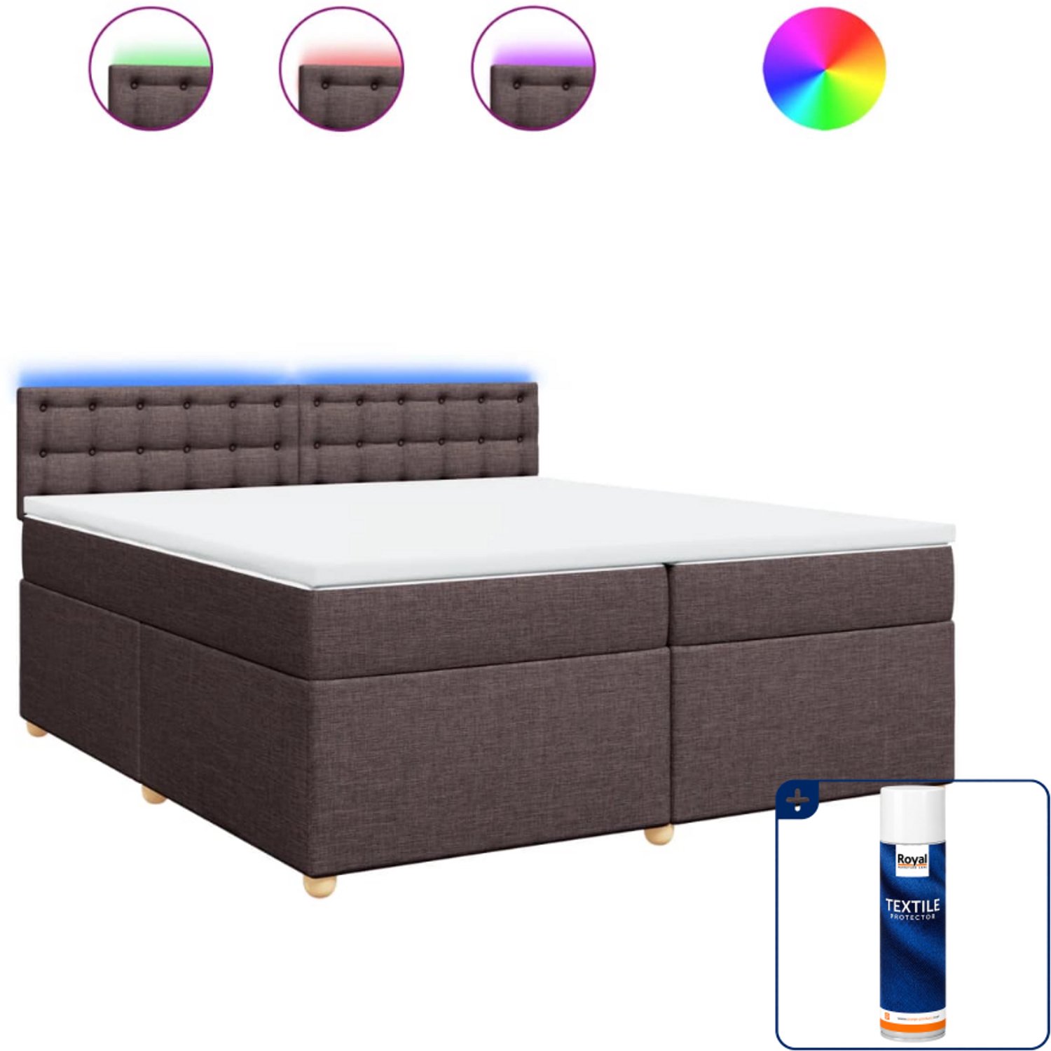 vidaXL Boxspring met matras - Super kingsize - 200 x 200 cm - donkerbruin - Inclusief textielbeschermer 500 ml