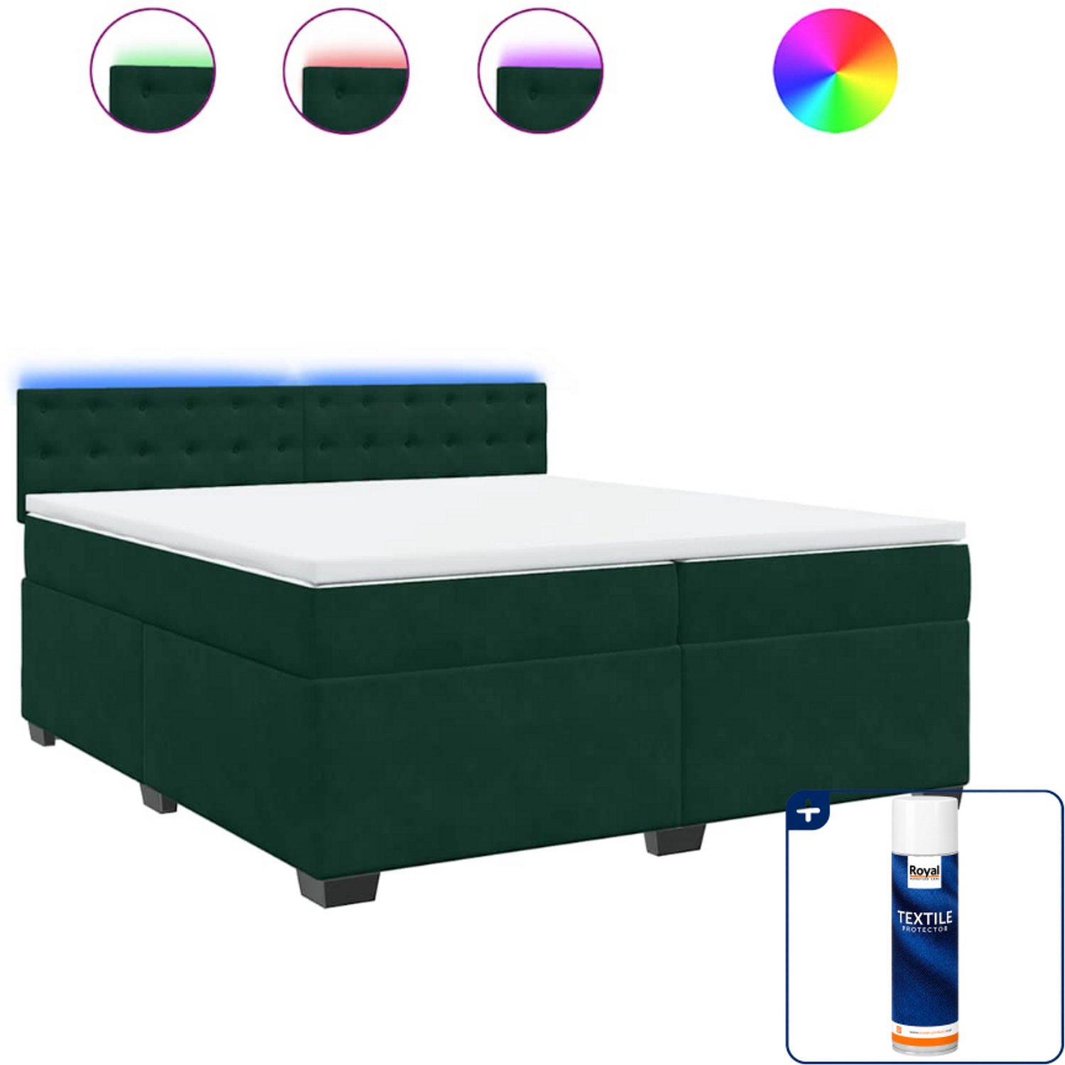 vidaXL Boxspring Super kingsize - 200 x 200 cm - fluweel - donkergroen - Inclusief textielbeschermer 500 ml
