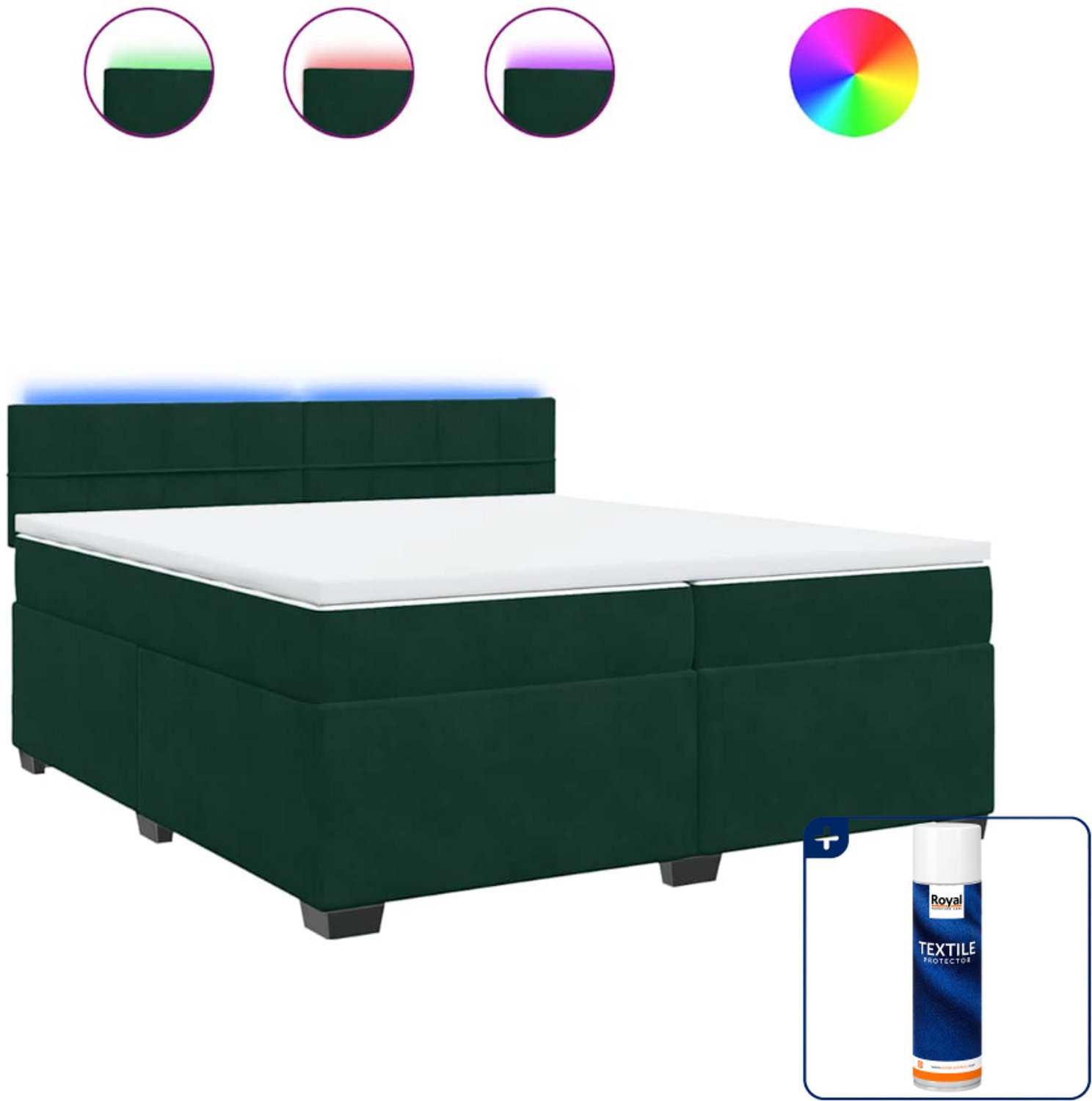 vidaXL boxspring met matras - 200 x 200 cm - fluweel - donkergroen - Inclusief textielbeschermer 500 ml