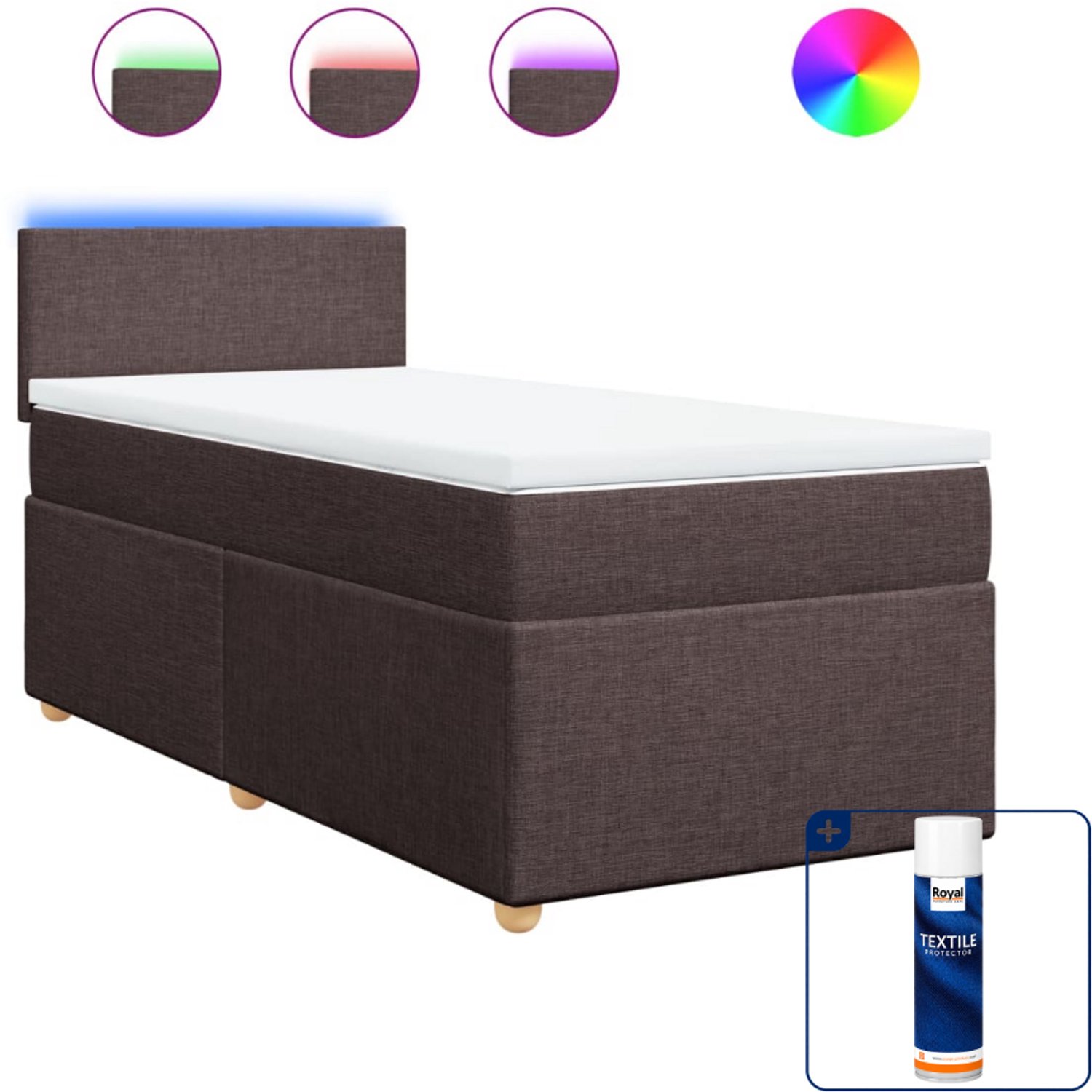 vidaXL boxspring met matras - 90 x 190 cm - stof - donkerbruin - Inclusief textielbeschermer 500 ml