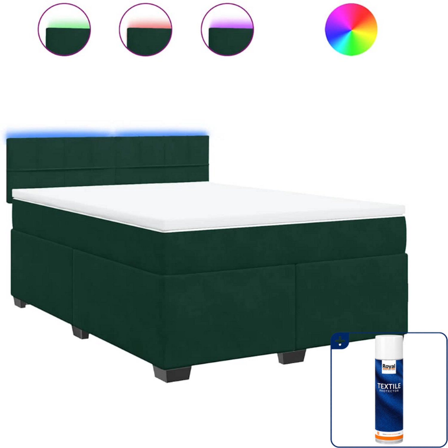 vidaXL Boxspring Queensize - 160 x 200 cm - fluweel - donkergroen - Inclusief textielbeschermer 500 ml