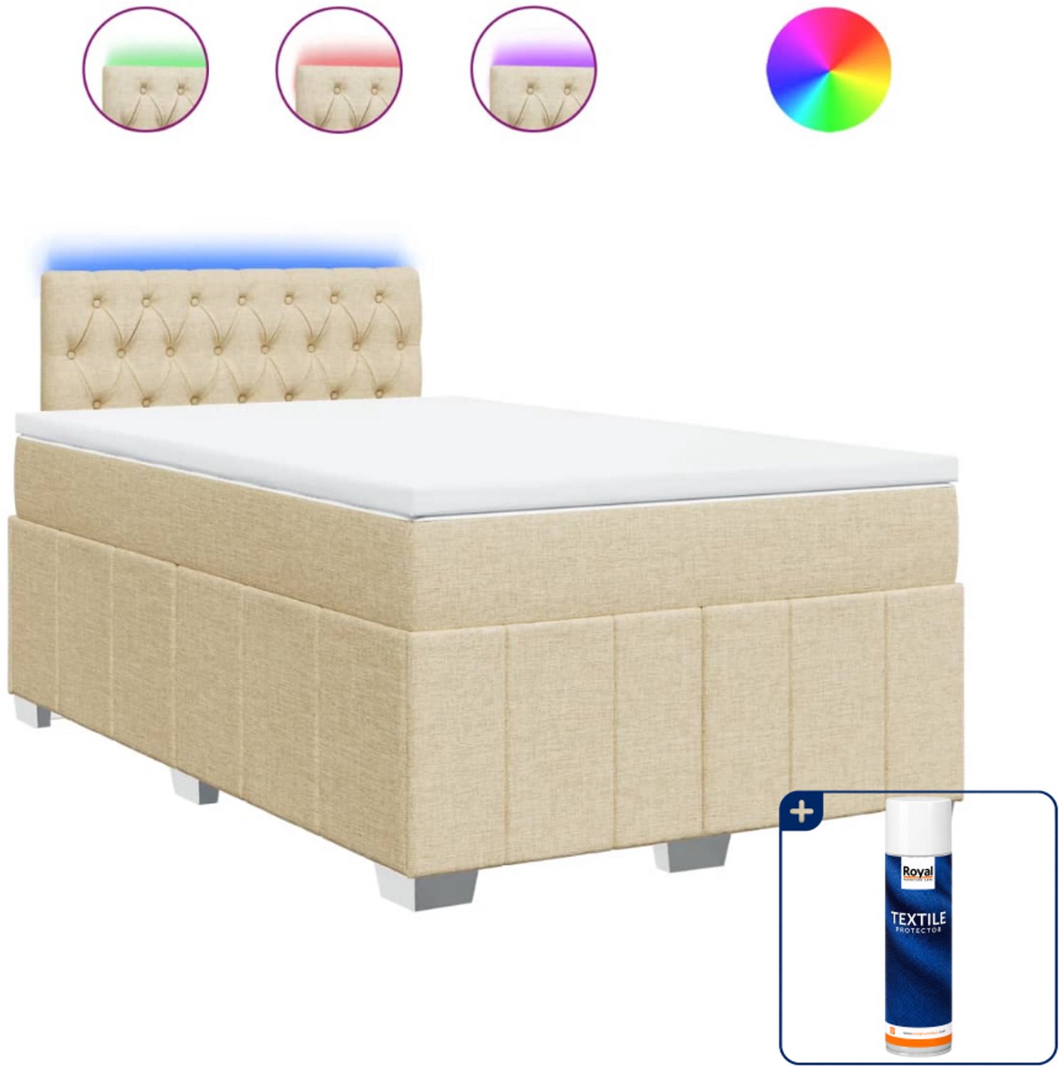 vidaXL boxspring met matras 120 x 190 cm - stof - crème - Inclusief textielbeschermer 500 ml
