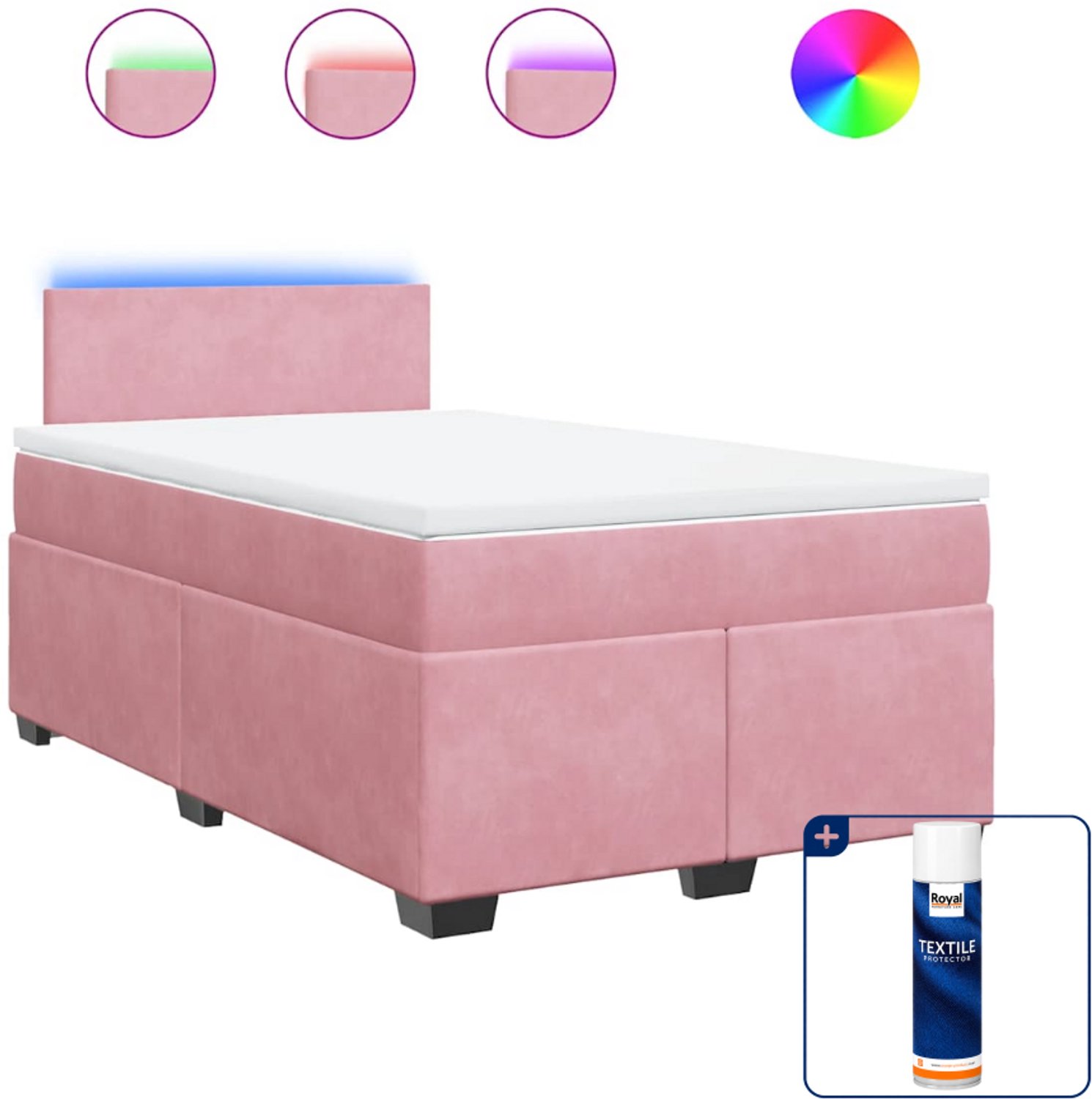 vidaXL boxspring met matras - 120 x 190 cm - fluweel - roze - Inclusief textielbeschermer 500 ml