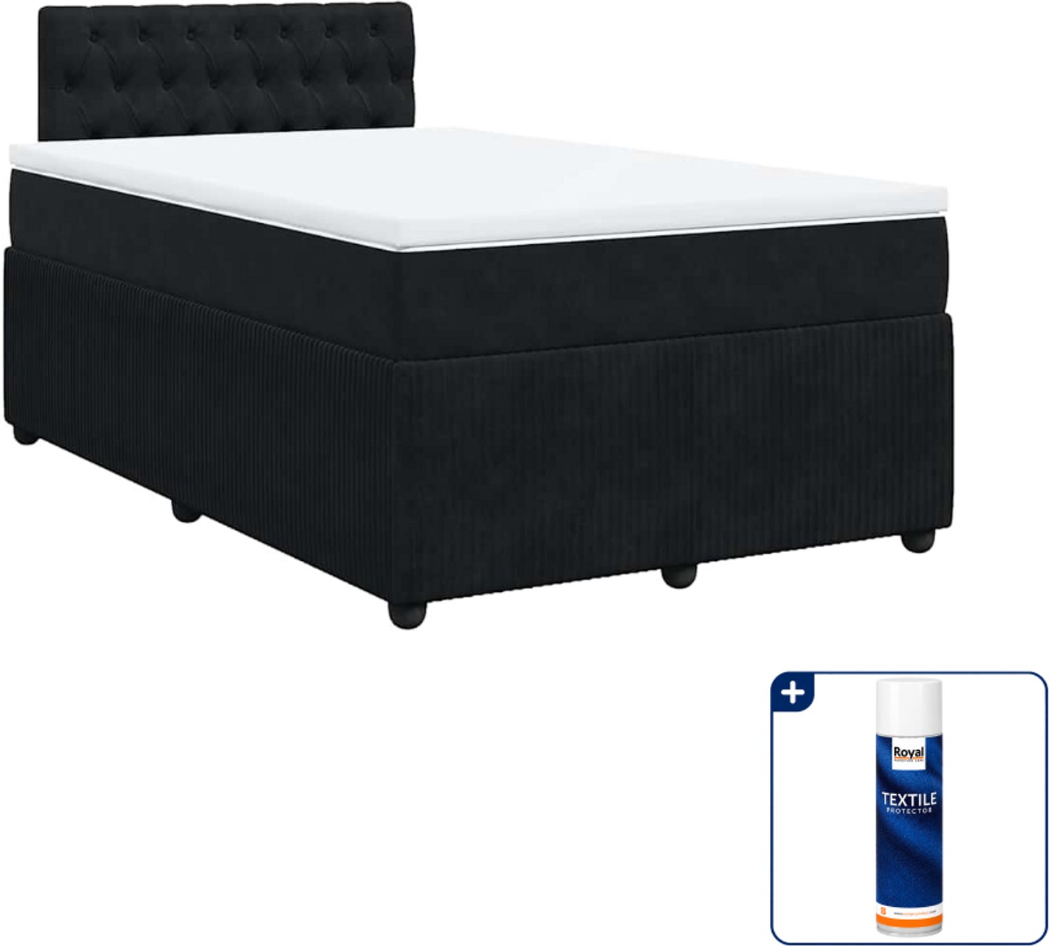 vidaXL boxspring met matras - 120 x 190 cm - fluweel - zwart - Inclusief textielbeschermer 500 ml