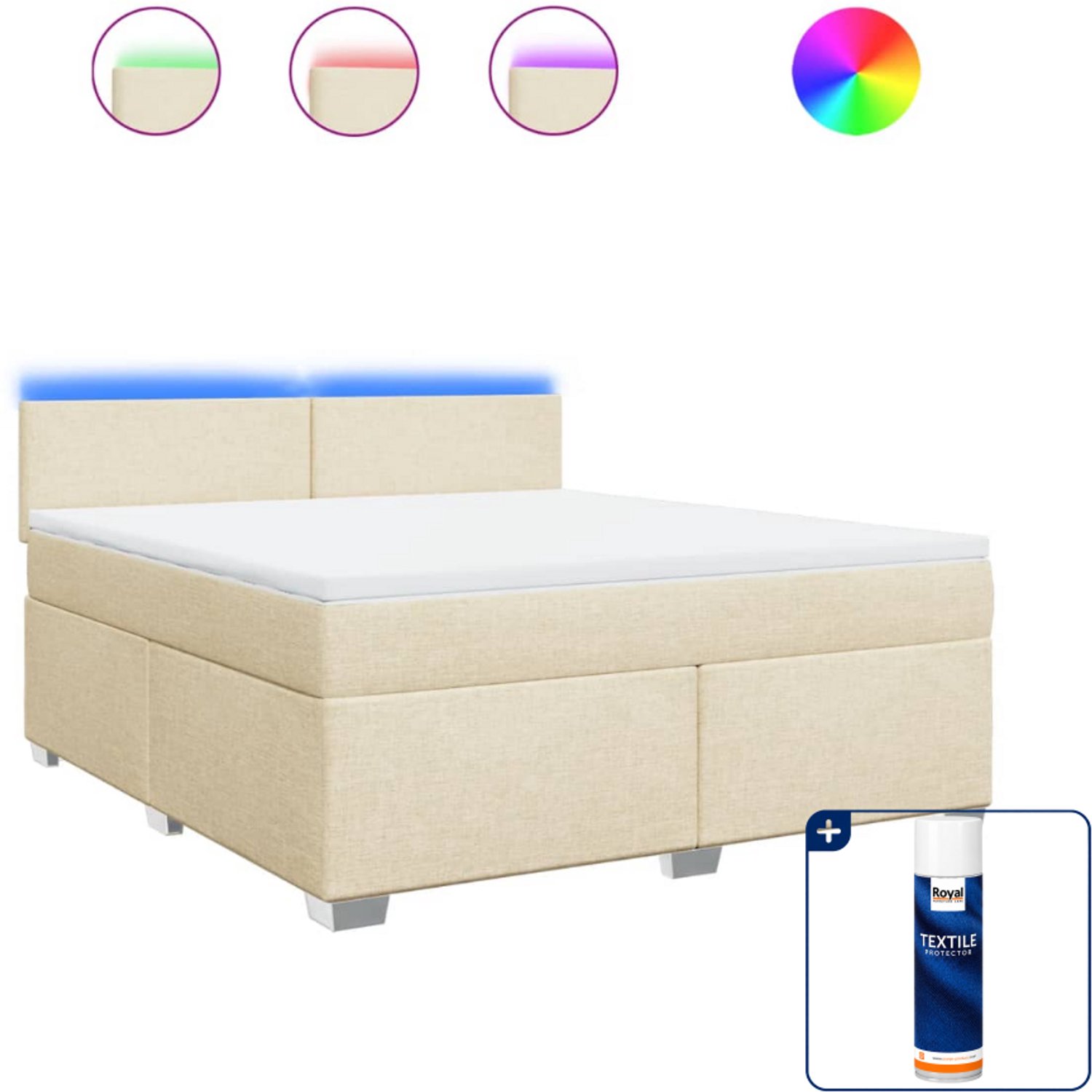 vidaXL Kingsize boxspring met matras - 180 x 200 cm - crème - Inclusief textielbeschermer 500 ml