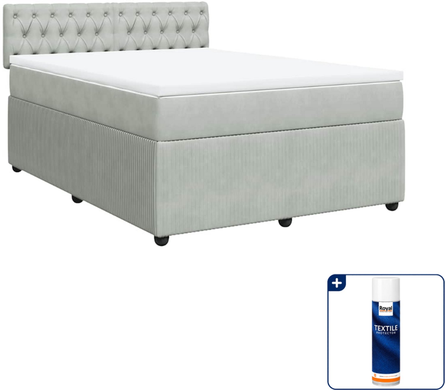vidaXL boxspring met matras 140 x 190 cm - fluweel - lichtgrijs - Inclusief textielbeschermer 500 ml