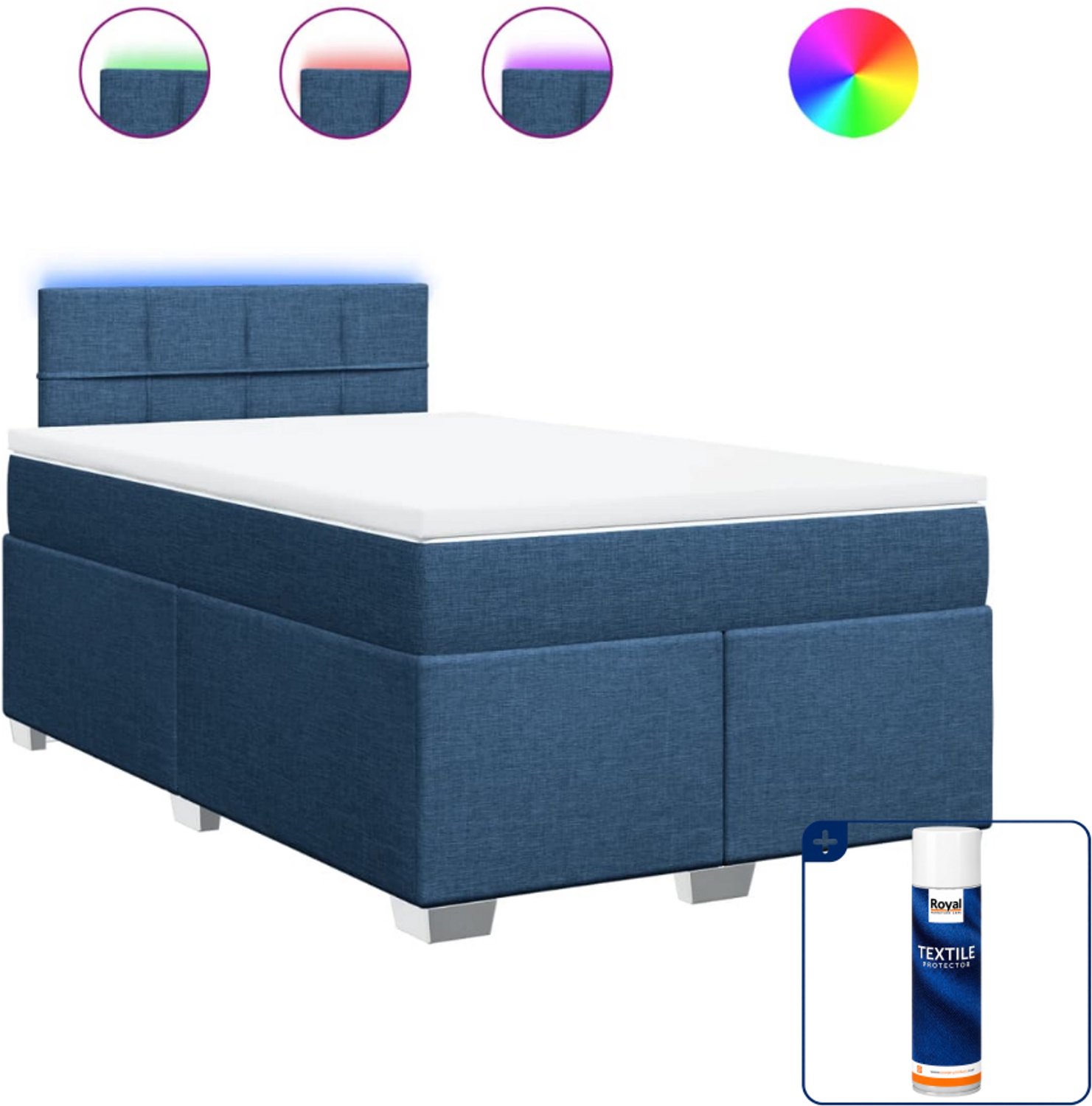 vidaXL boxspring met matras - 120 x 200 cm - stof - blauw - Inclusief textielbeschermer 500 ml