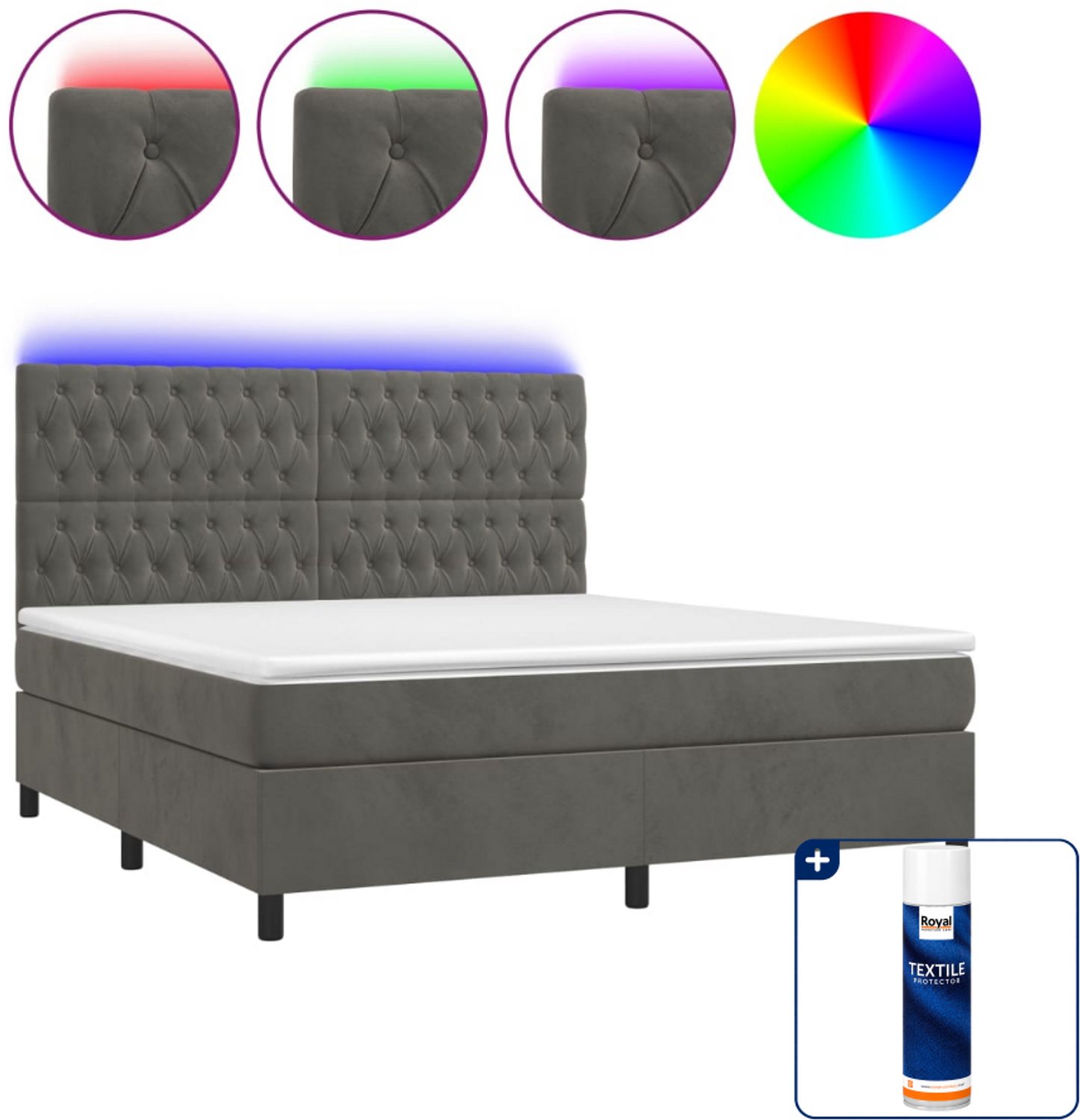 vidaXL Queensize boxspring met matras en LED - 160 x 200 cm - grijs - Inclusief textielbeschermer 500 ml