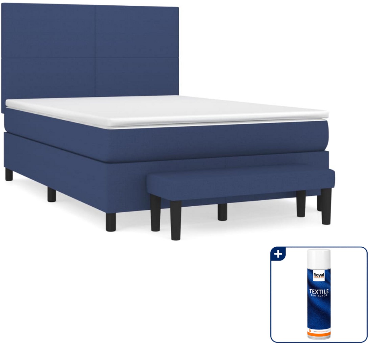 vidaXL boxspring met matras en bankje - Small double - blauw - Inclusief textielbeschermer 500 ml