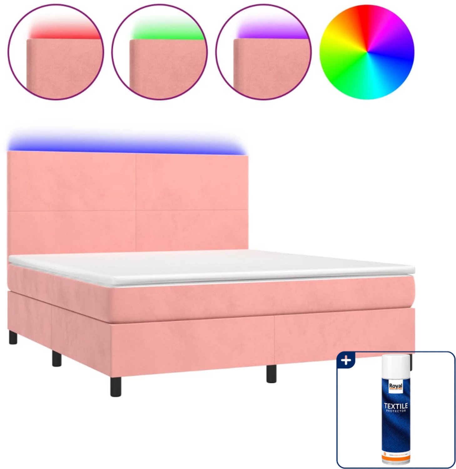 vidaXL Queensize boxspring met matras en LED - 160 x 200 cm - roze - Inclusief textielbeschermer 500 ml
