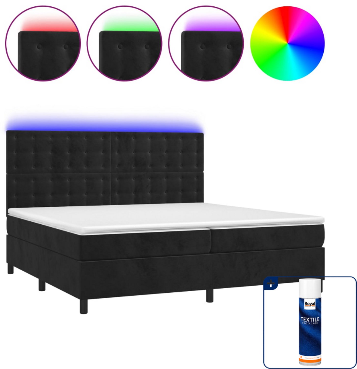 vidaXL Super kingsize boxspring met matras en LED - fluweel - zwart - Inclusief textielbeschermer 500 ml