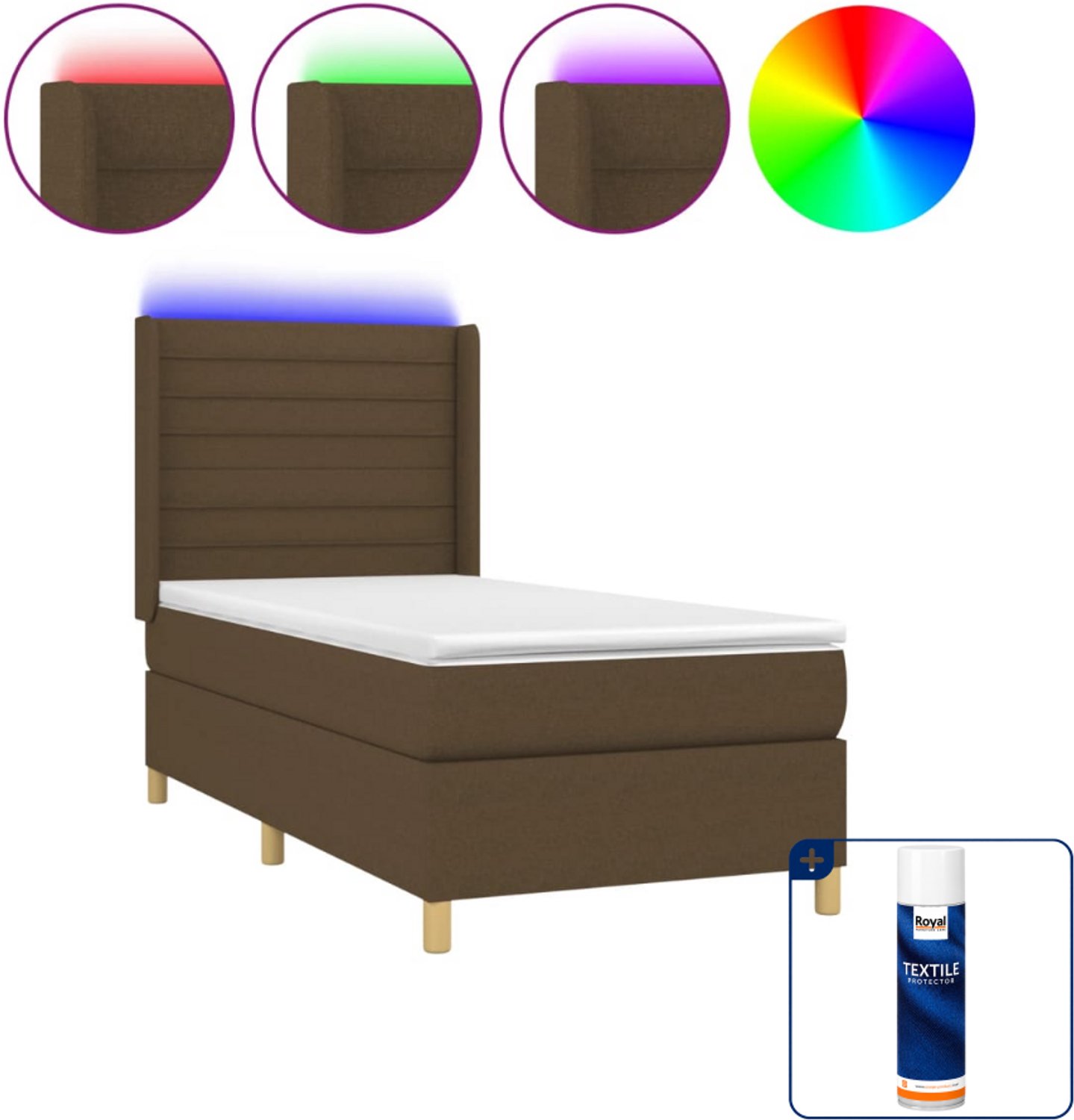 vidaXL boxspring met matras en led - 90 x 190 cm - donkerbruin - Inclusief textielbeschermer 500 ml