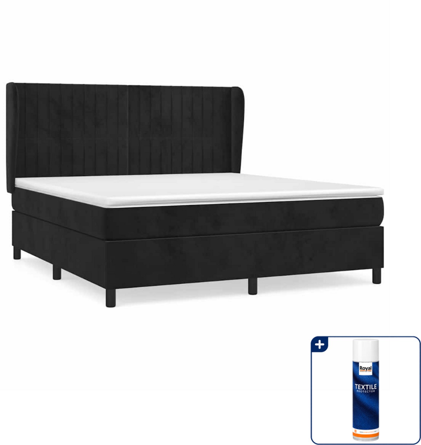 vidaXL boxspring Queensize - 160 x 200 cm - fluweel - zwart - Inclusief textielbeschermer 500 ml