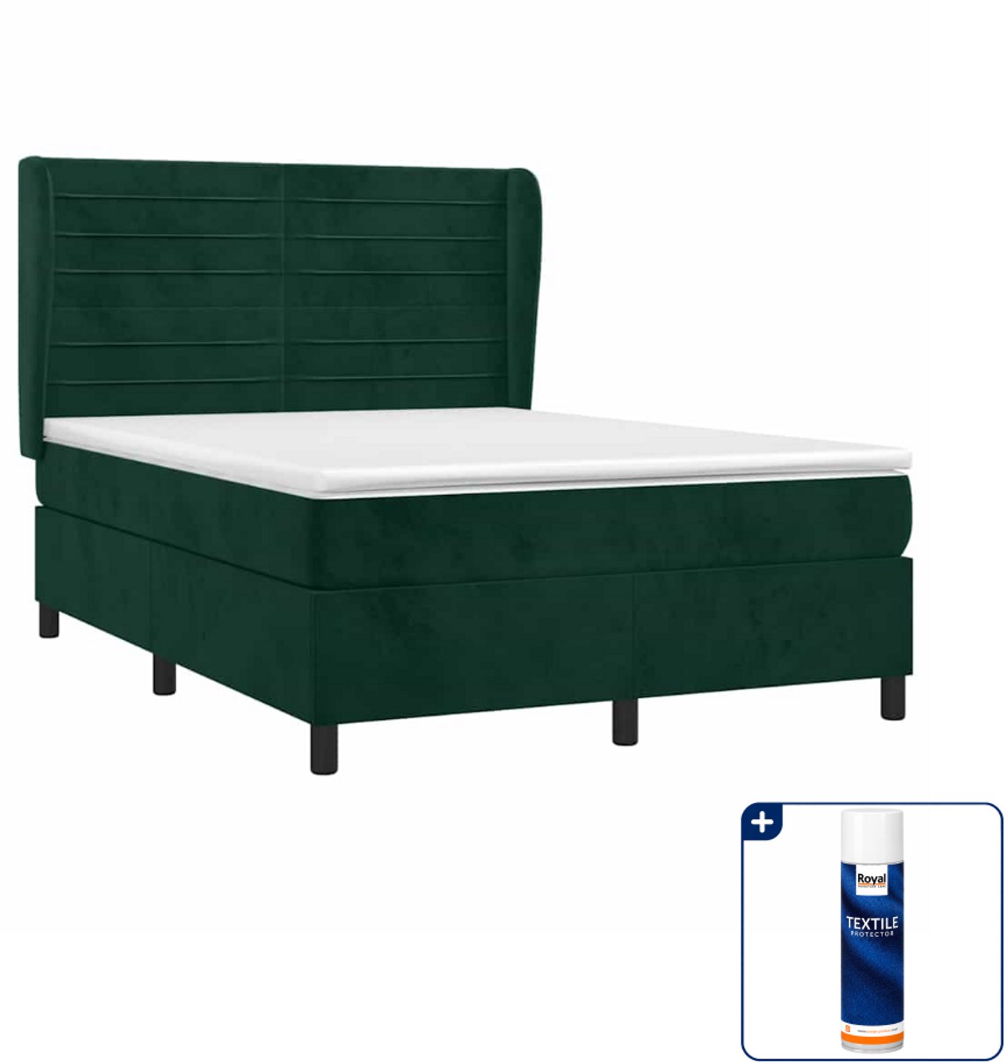 vidaXL boxspring met matras - 140 x 190 cm - fluweel - donkergroen - Inclusief textielbeschermer 500 ml