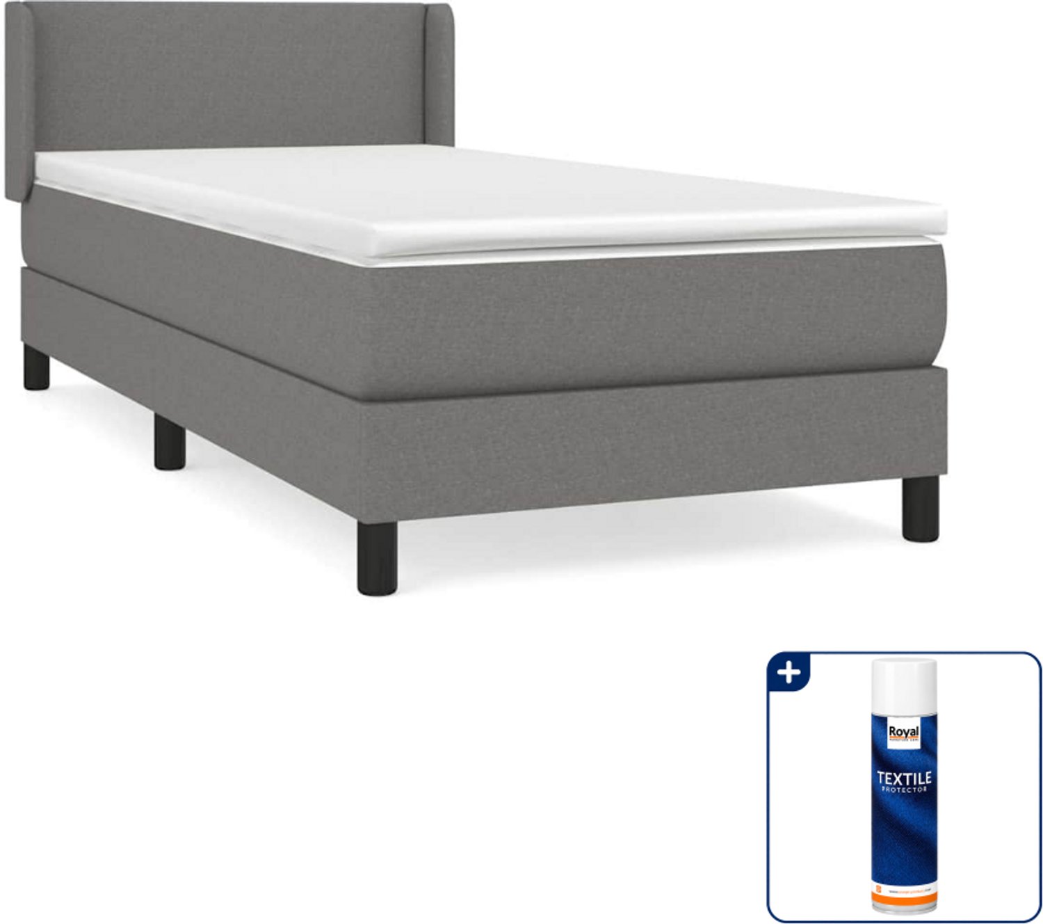 vidaXL boxspring met matras 100 x 200 cm - donkergrijs - Inclusief textielbeschermer 500 ml