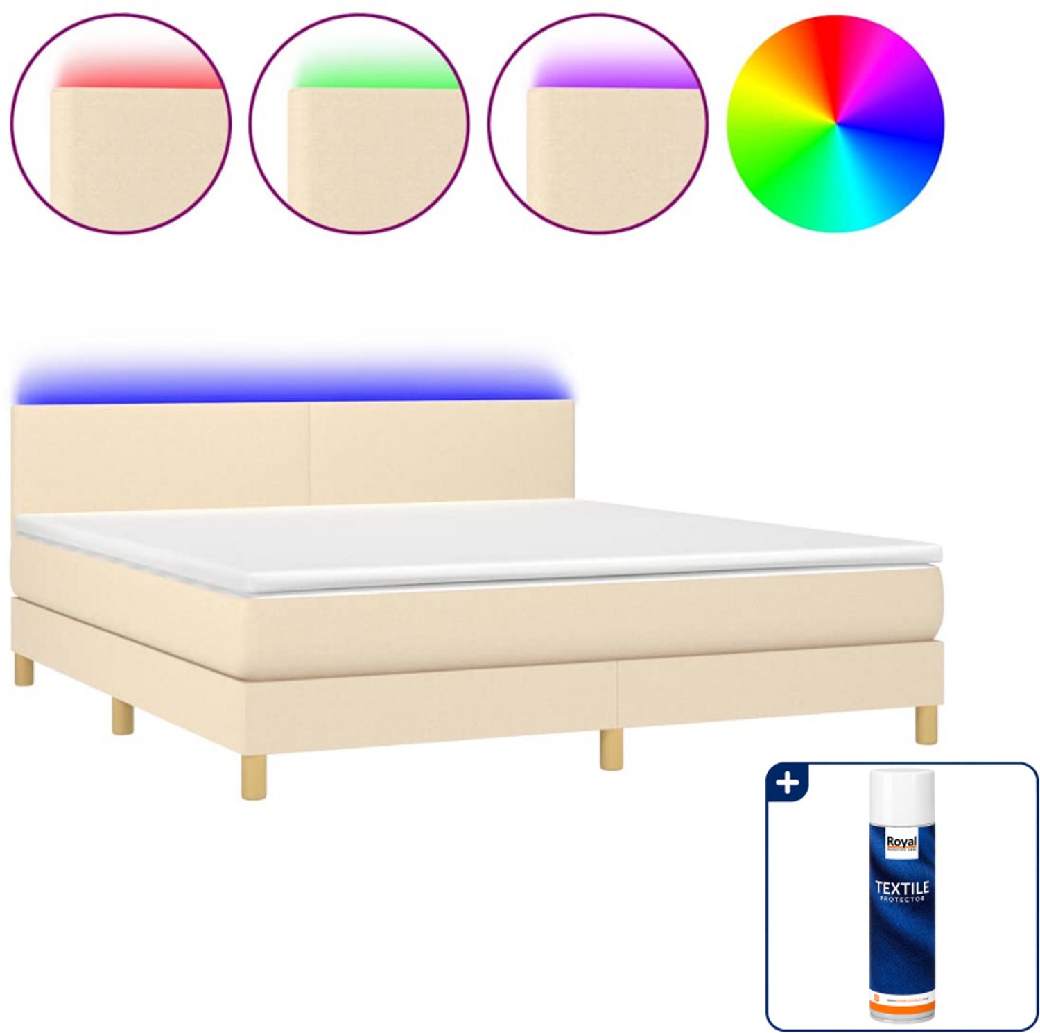 vidaXL Boxspring met matras en LED - Queensize - 160 x 200 cm - crème - Inclusief textielbeschermer 500 ml