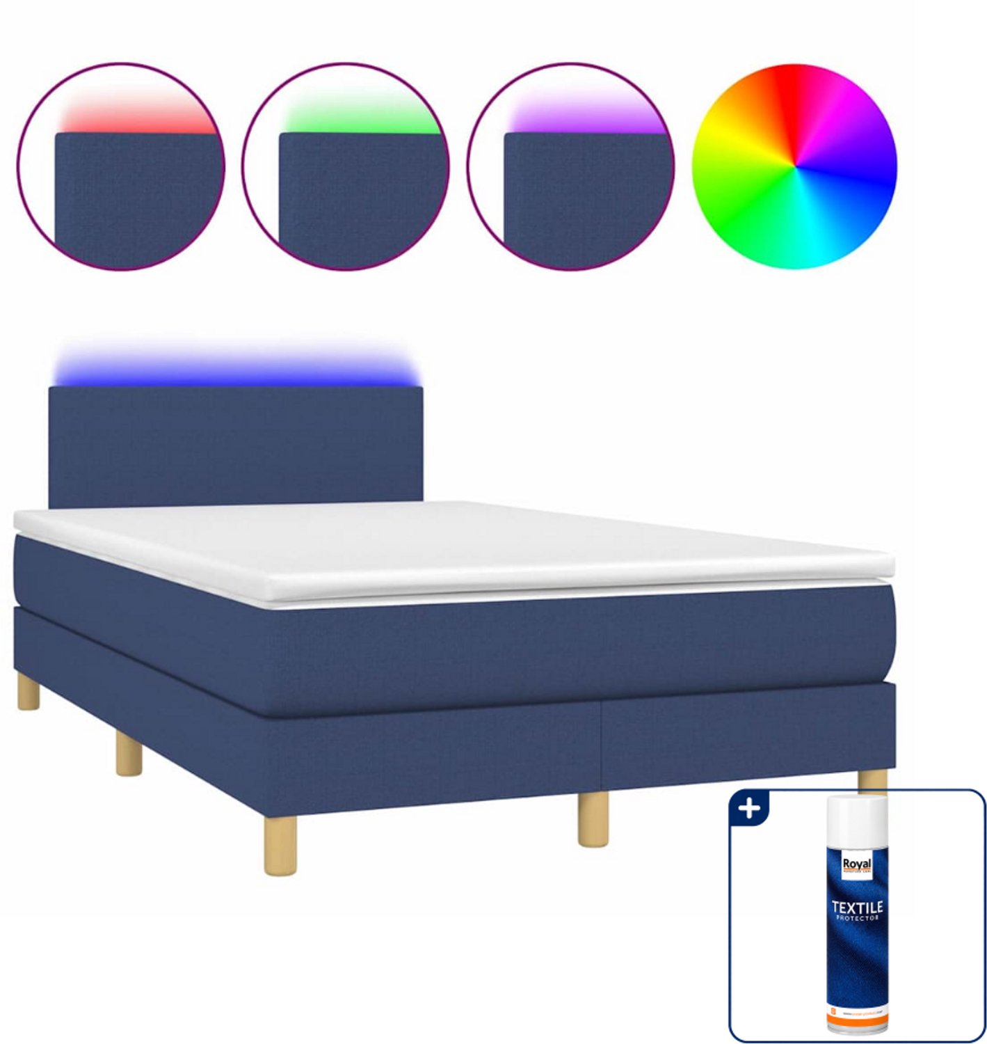 vidaXL boxspring met matras en led - 120 x 200 cm - blauw - Inclusief textielbeschermer 500 ml