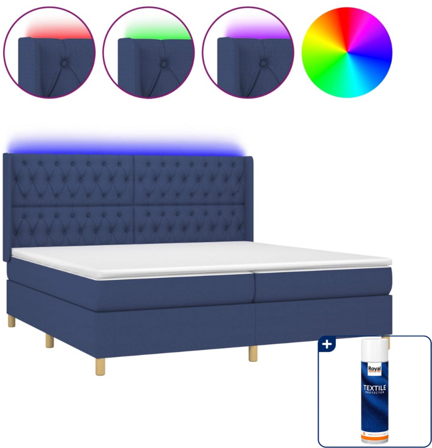 vidaXL boxspring met matras en led - 200 x 200 cm - blauw - Inclusief textielbeschermer 500 ml
