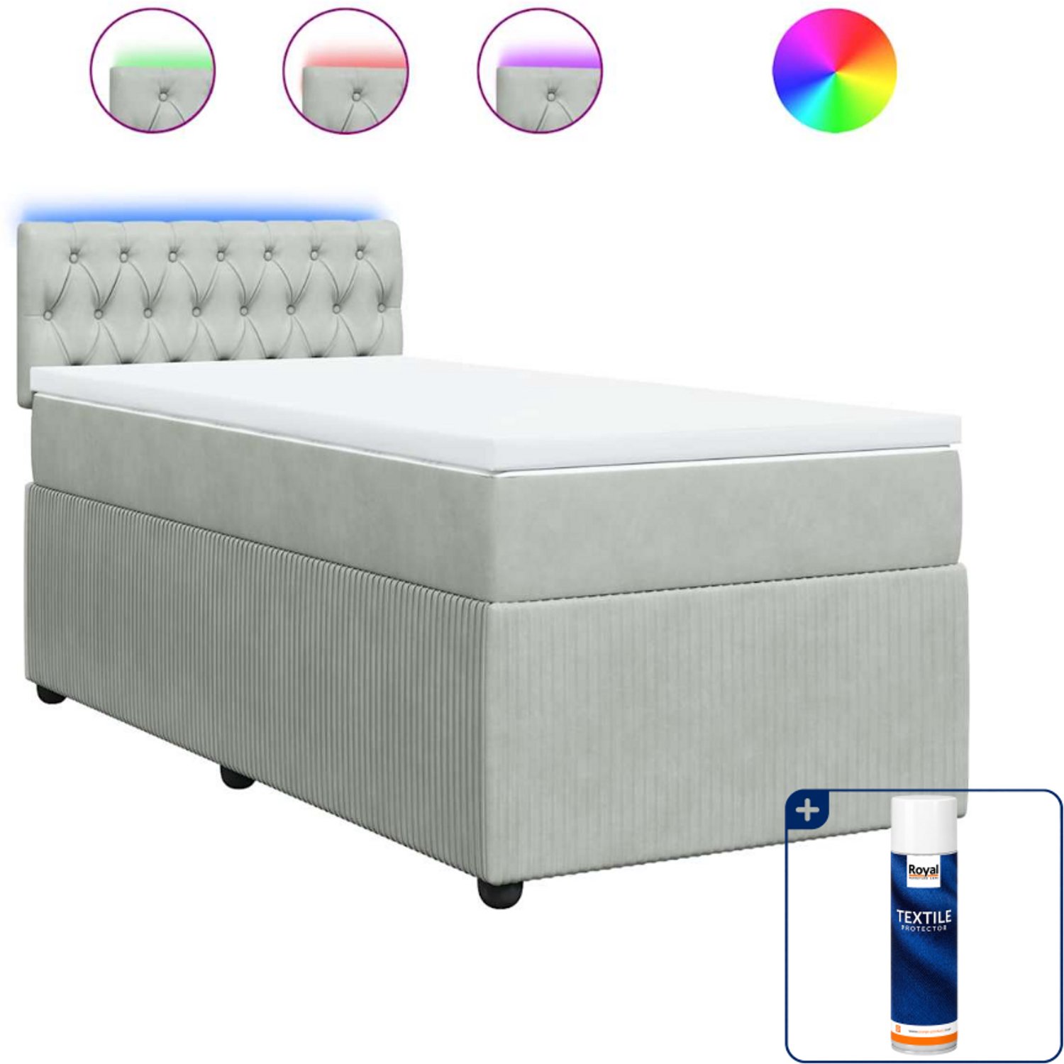 vidaXL boxspring met matras - 100 x 200 cm - fluweel - lichtgrijs - Inclusief textielbeschermer 500 ml