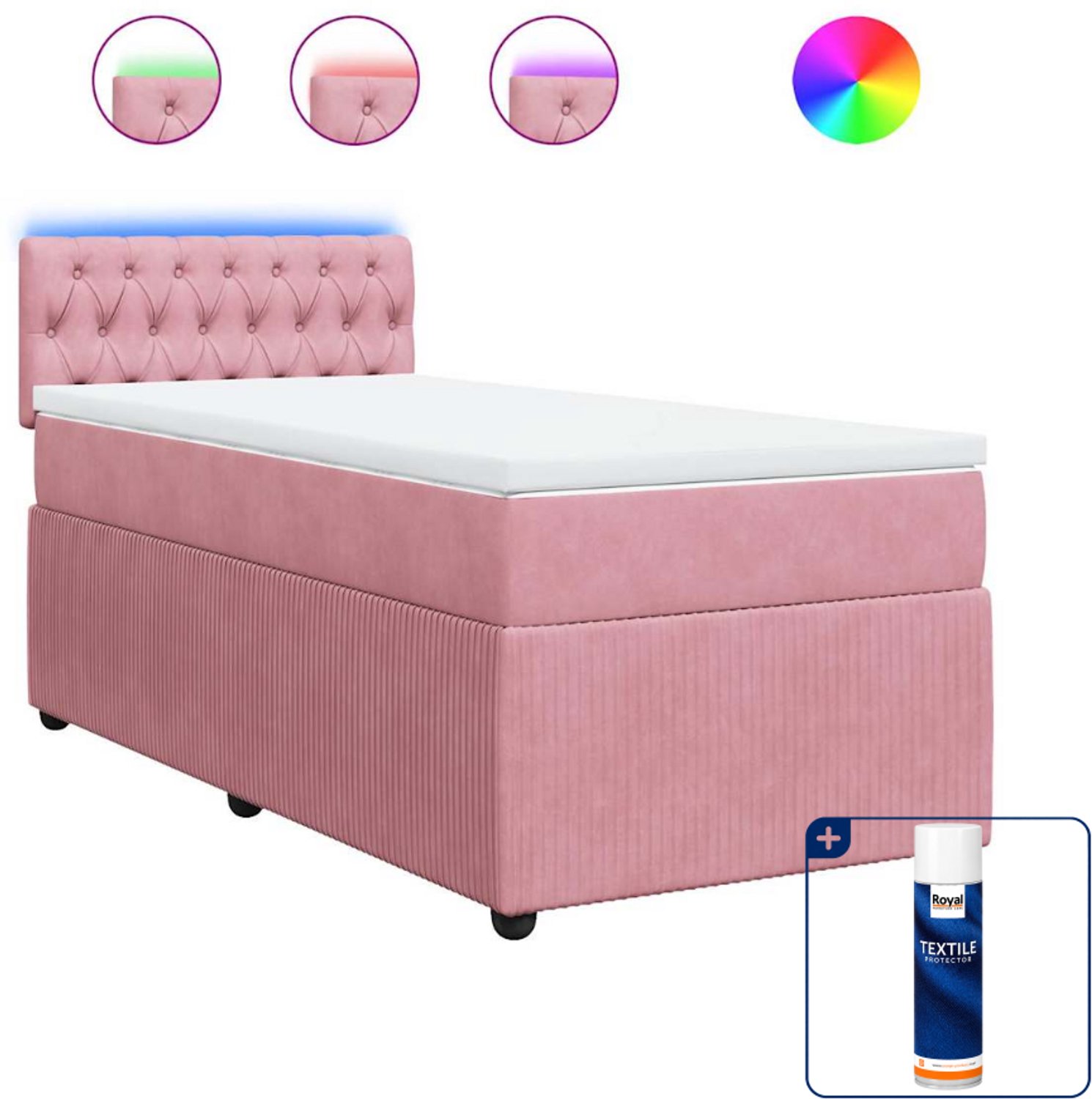 vidaXL boxspring met matras - 80 x 200 cm - fluweel - roze - Inclusief textielbeschermer 500 ml