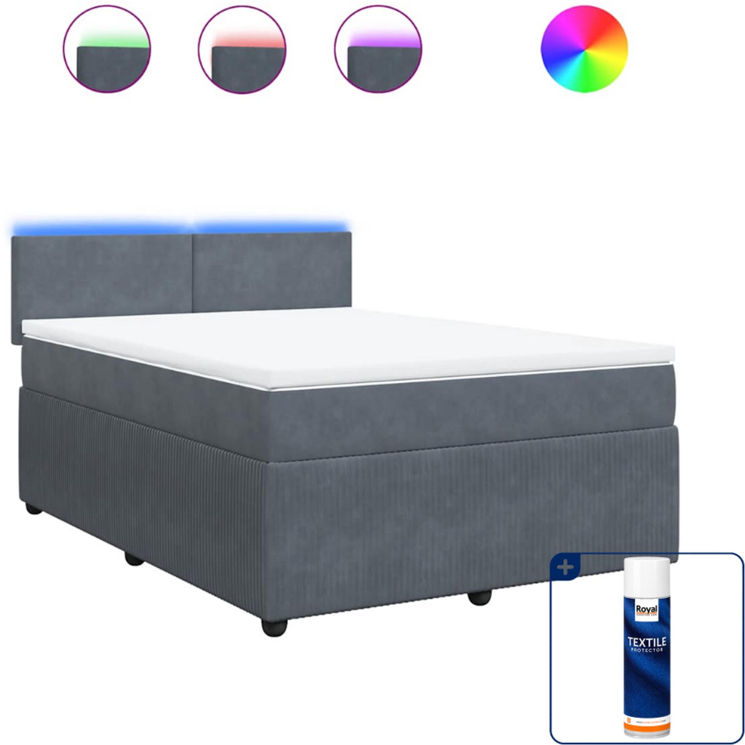 vidaXL Queensize boxspring met matras - 160 x 200 cm - donkergrijs - Inclusief textielbeschermer 500 ml