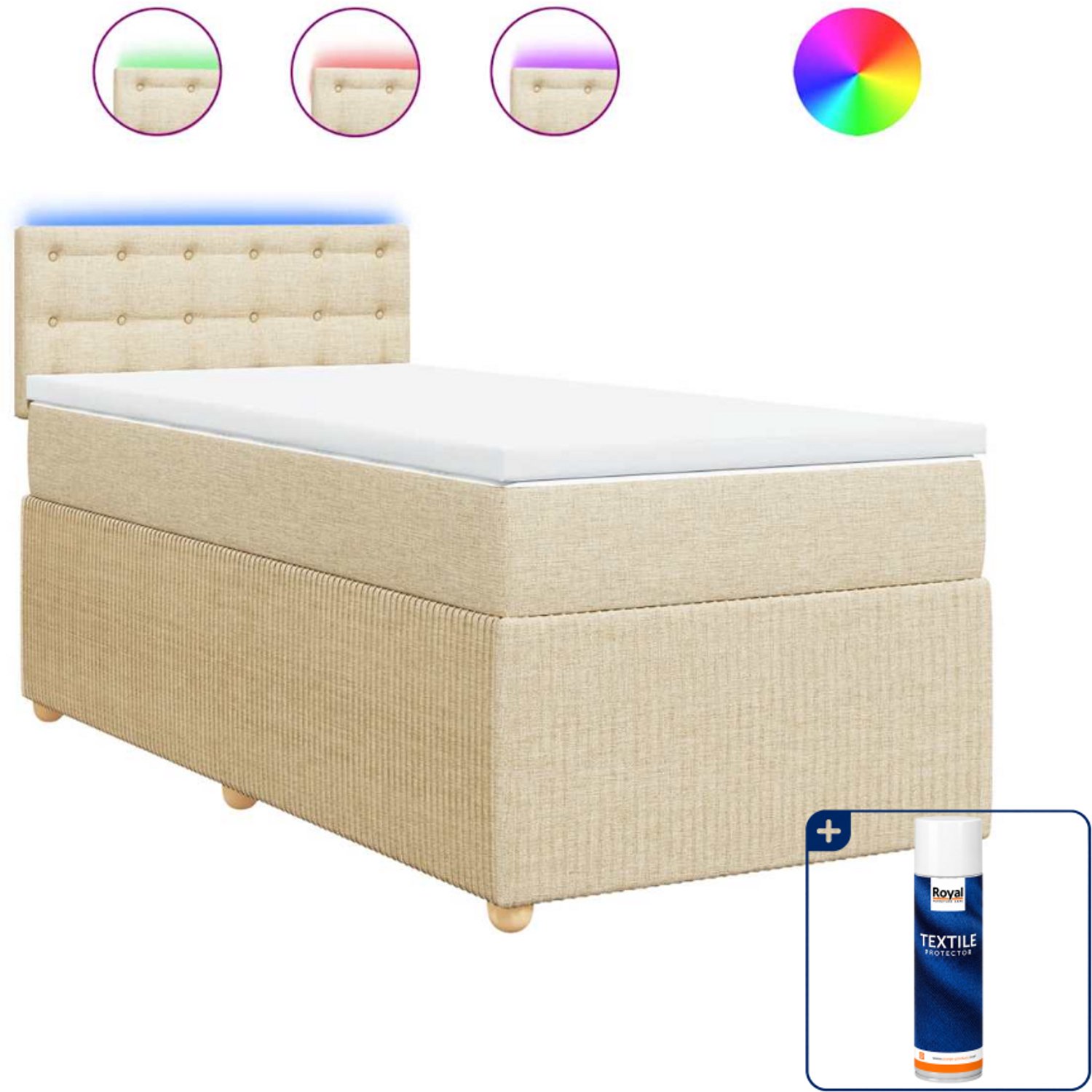 vidaXL boxspring met matras 80 x 200 cm - stof - crèmekleurig - Inclusief textielbeschermer 500 ml
