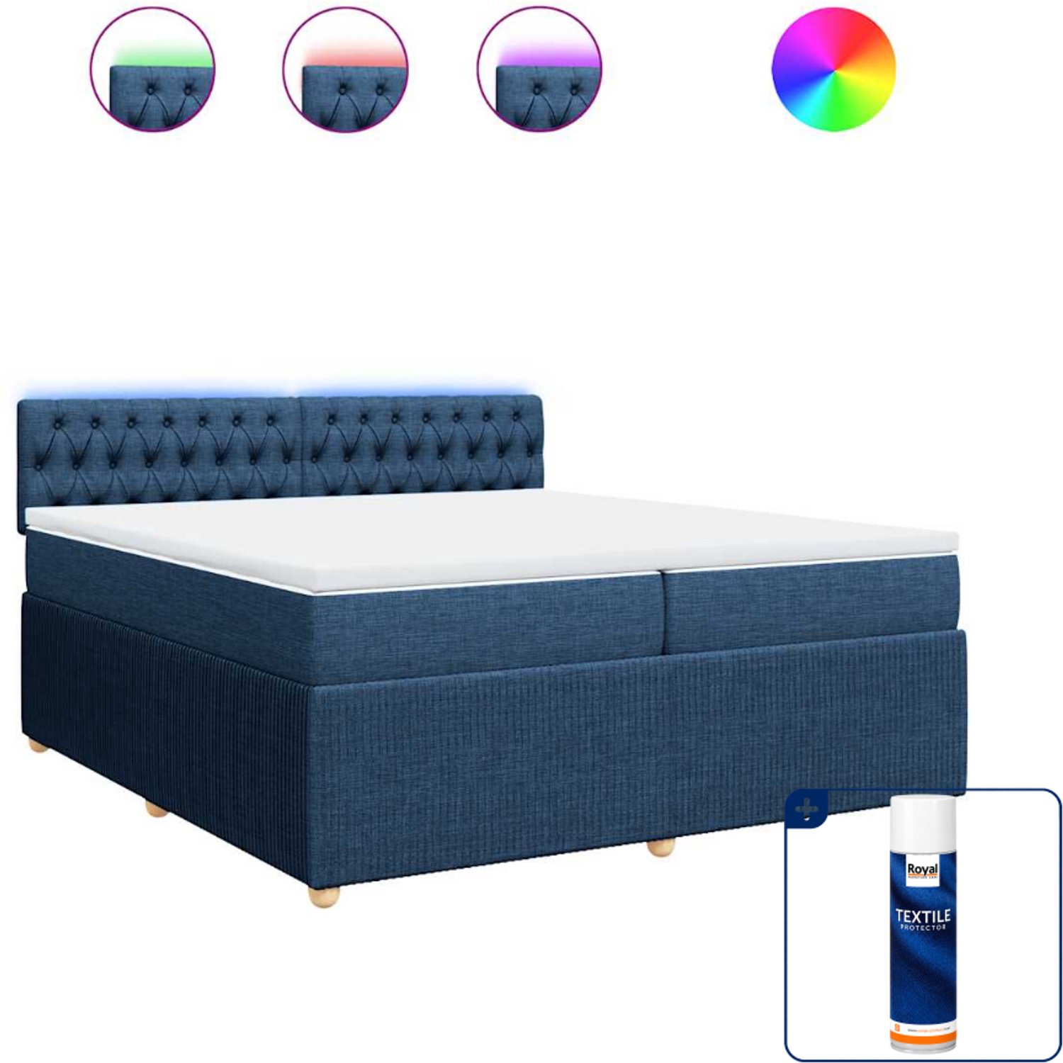 vidaXL Super kingsize boxspring met matras - 200 x 200 cm - blauw - Inclusief textielbeschermer 500 ml