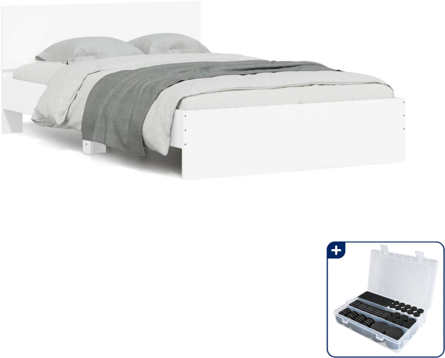 vidaXL Bedframe - 120 x 200 cm - bewerkt hout - wit - Inclusief antikrasvilt 177-delig Roze