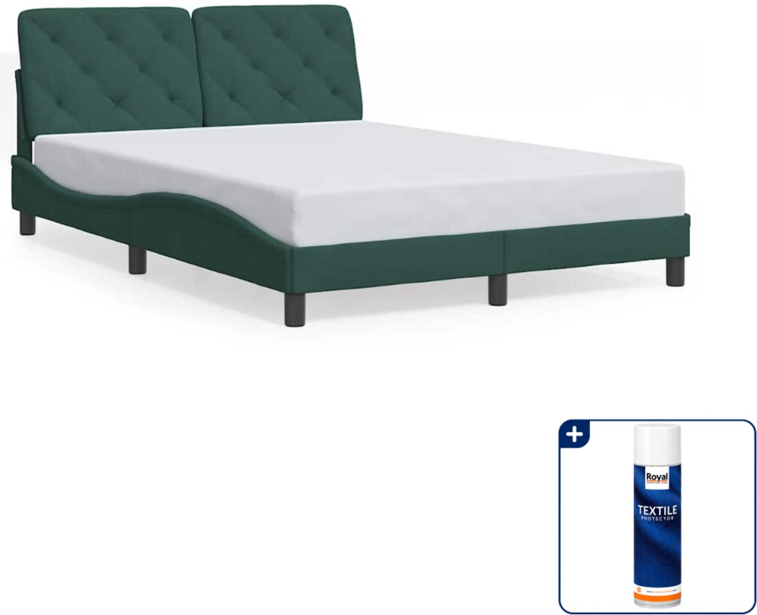 vidaXL Bedframe - Small double 140 x 200 cm - fluweel - donkergroen - Inclusief textielbeschermer 500 ml