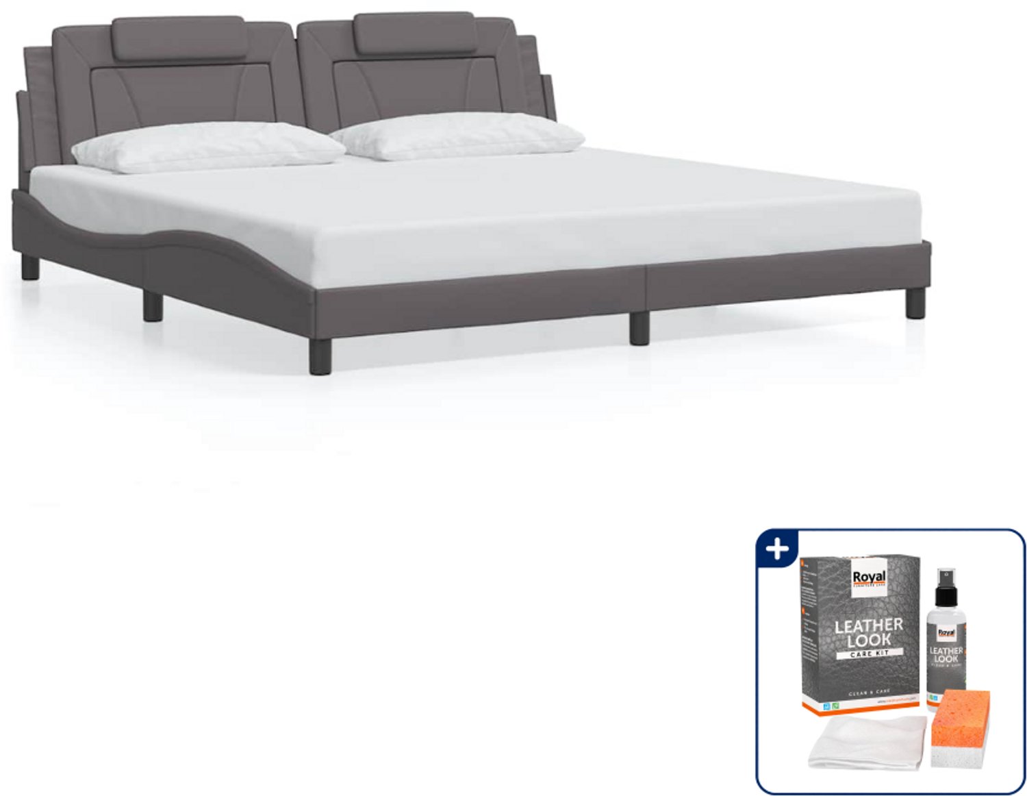 vidaXL Viana bedframe - 200 x 200 cm - kunstleer - grijs - Inclusief onderhoudsset voor kunstleer 150 ml Blauw