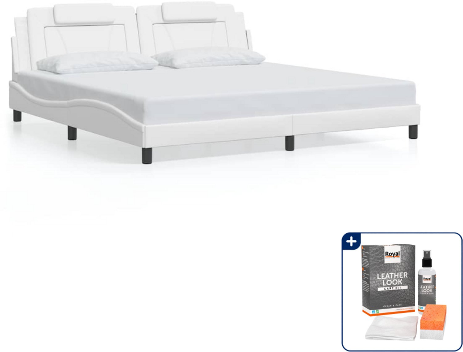 vidaXL Viana bedframe - Super kingsize - 200 x 200 cm - wit - Inclusief onderhoudsset voor kunstleer 150 ml Crème