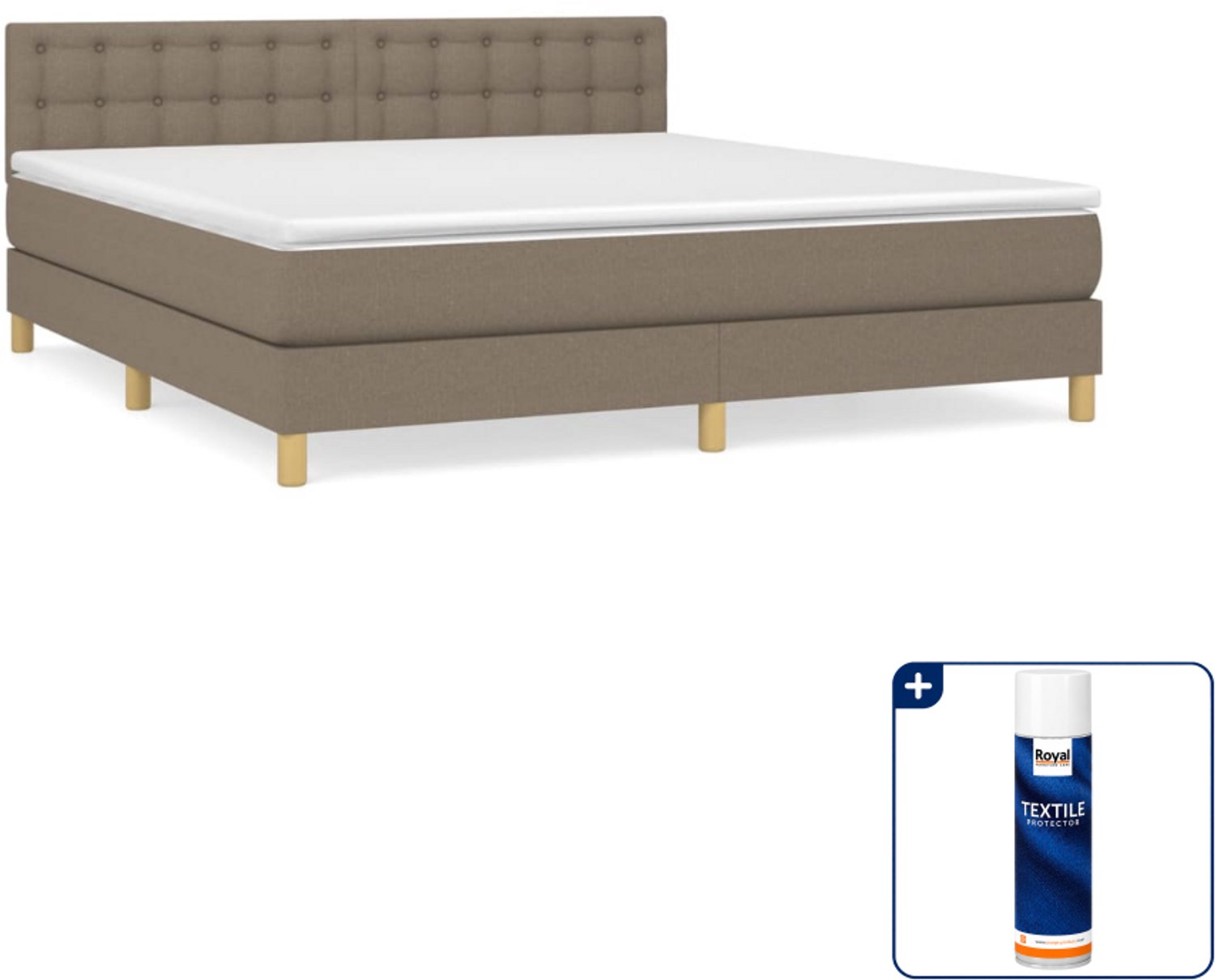 vidaXL boxspring met matras - Kingsize - 180 x 200 cm - taupe - Inclusief textielbeschermer 500 ml