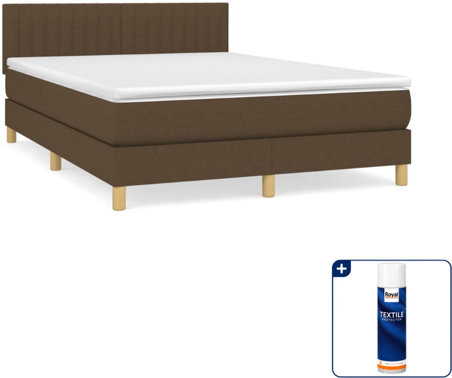 vidaXL boxspring met matras - 140 x 190 cm - donkerbruin - Inclusief textielbeschermer 500 ml