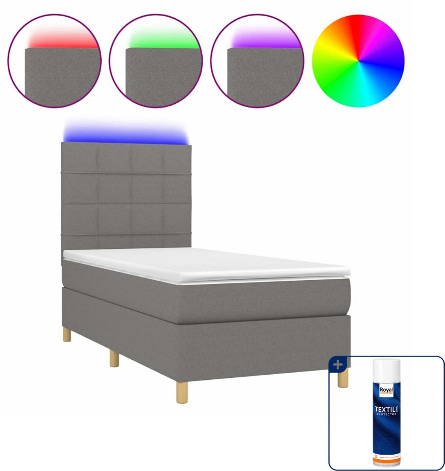 vidaXL boxspring met matras en led - 100 x 200 cm - donkergrijs - Inclusief textielbeschermer 500 ml