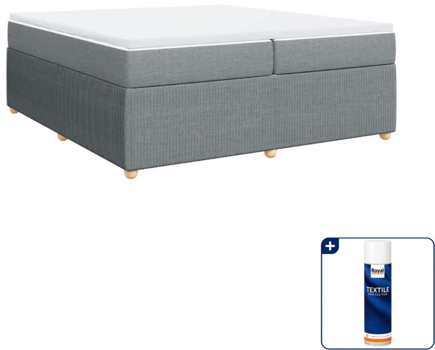 vidaXL boxspring met matras - super kingsize - 200 x 200 cm - lichtgrijs - Inclusief textielbeschermer 500 ml