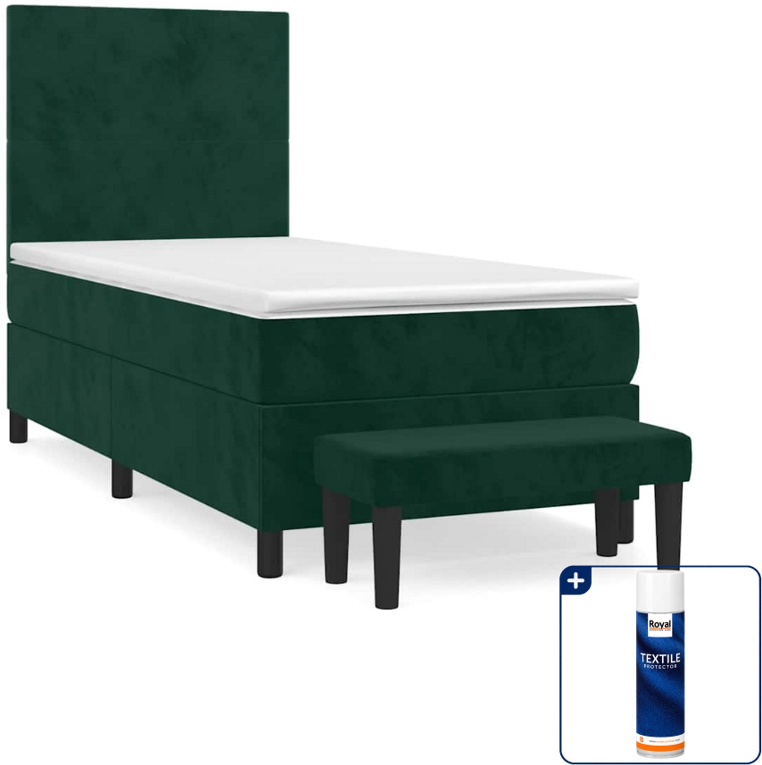 vidaXL boxspring met matras en bankje - 100 x 200 cm - fluweel - donkergroen - Inclusief textielbeschermer 500 ml